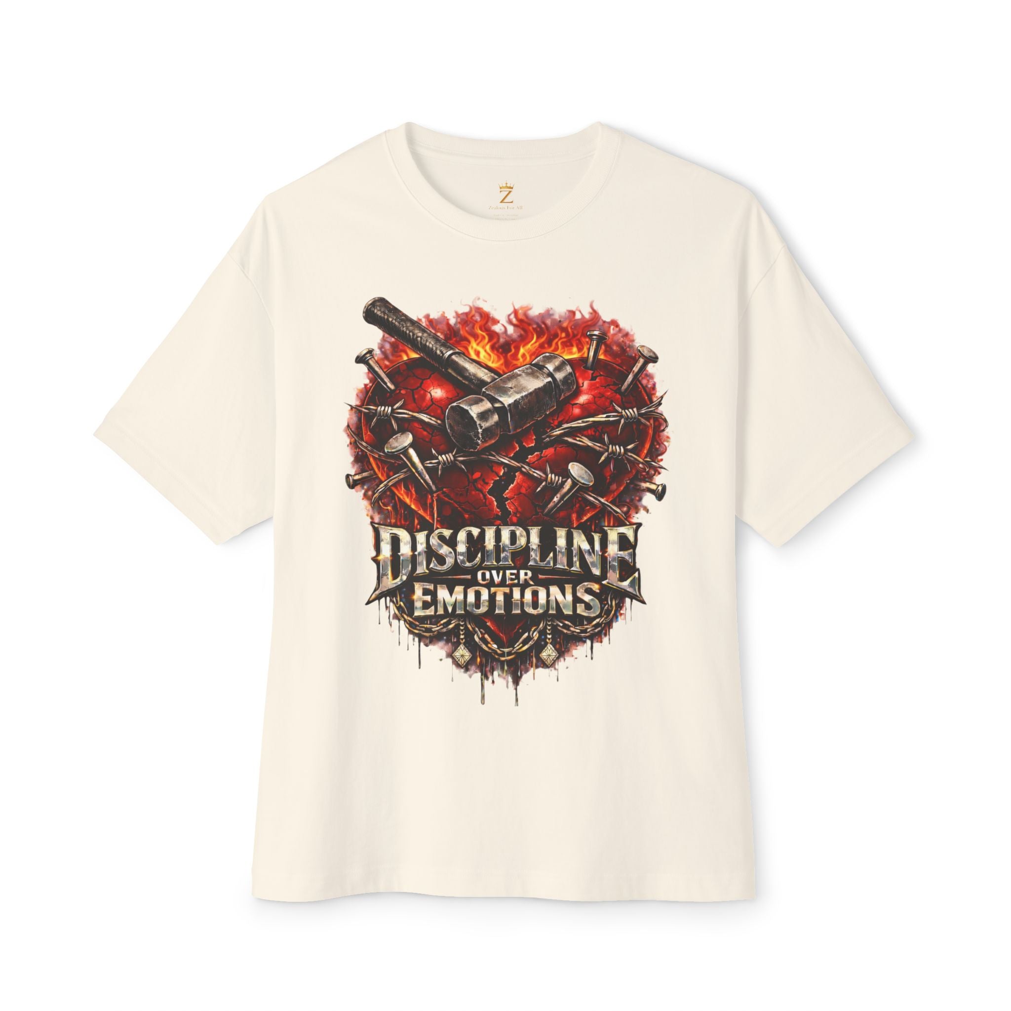 Adult *Oversized* Discipline Over Emotions Graphic Tee (Red Heart) - Zealous For All