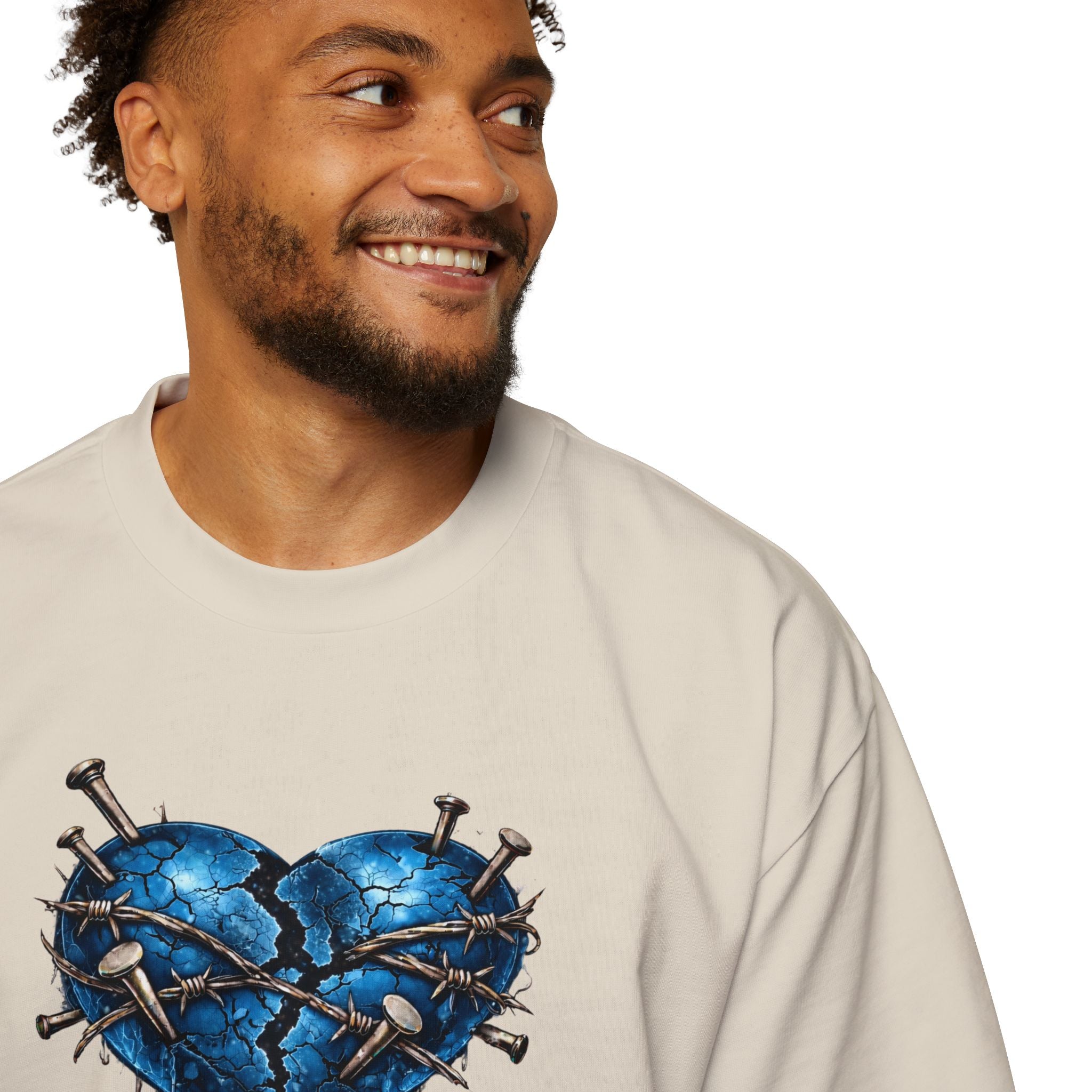 Oversized Discipline Over Emotions (Back) Graphic Tee (Blue Heart) Printify
