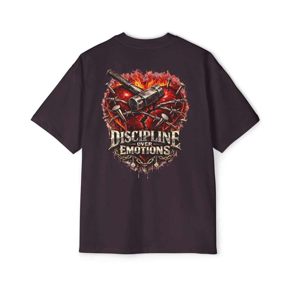 Oversized Discipline Over Emotions (Back) Graphic Tee (Red Heart) Printify