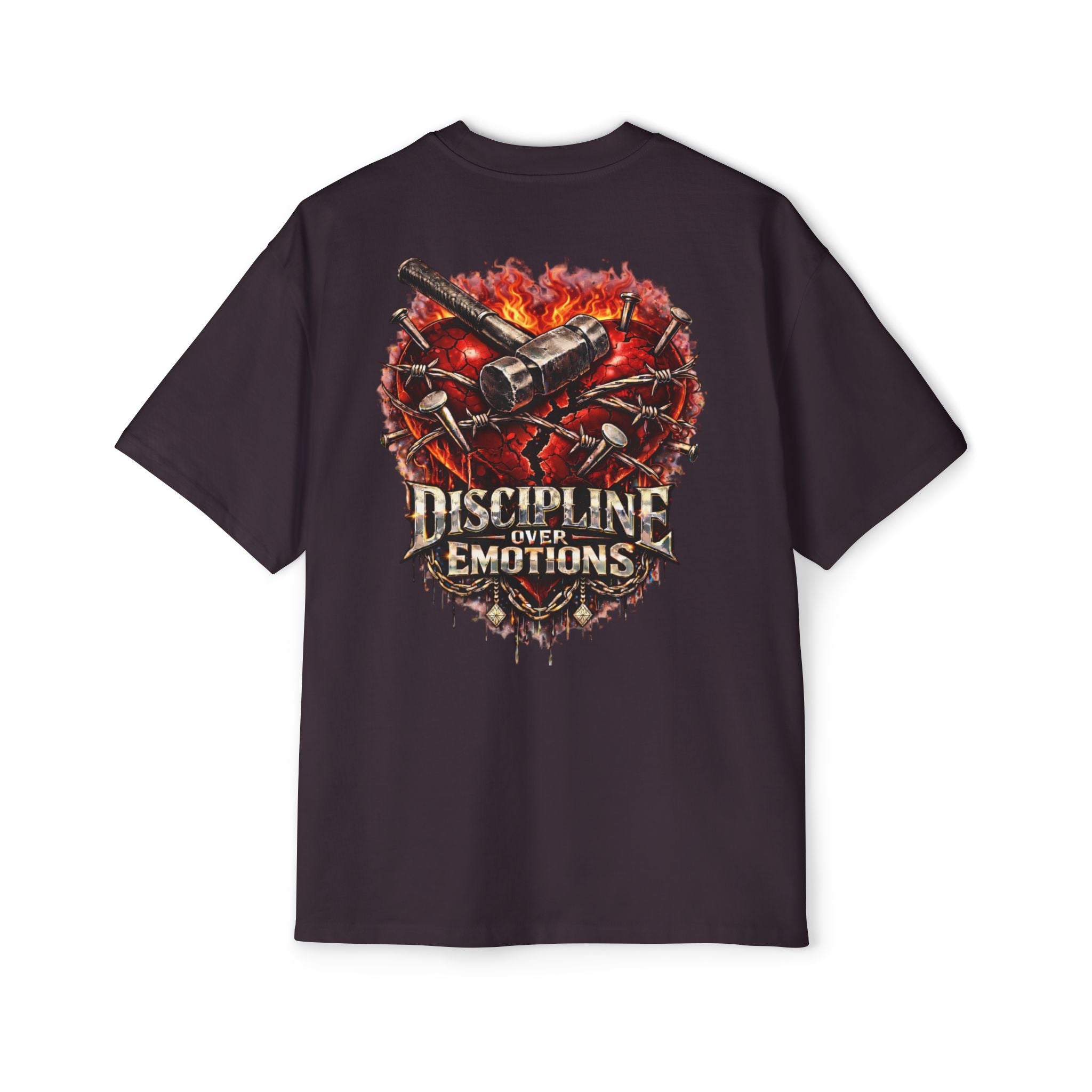Oversized Discipline Over Emotions (Back) Graphic Tee (Red Heart) Printify