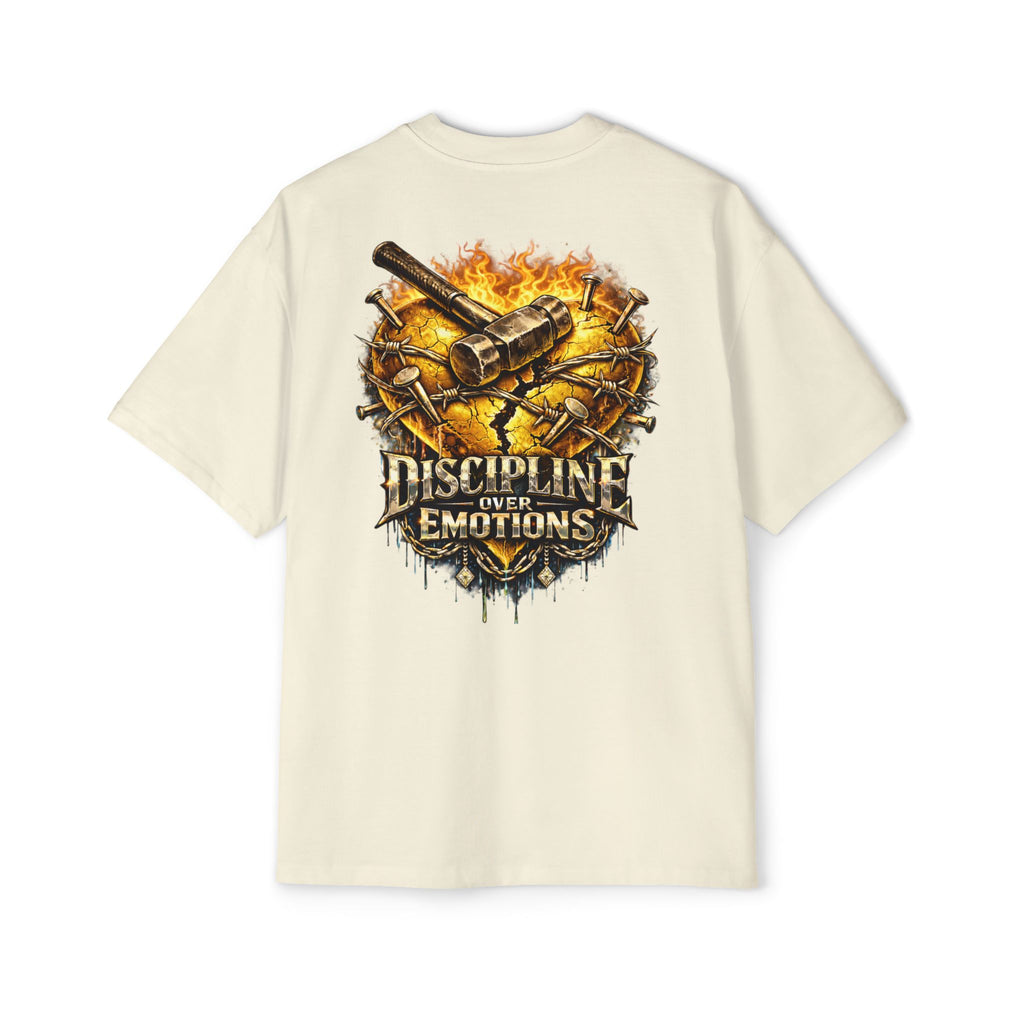 Oversized Discipline Over Emotions (Back) Graphic Tee (Gold Heart) Printify