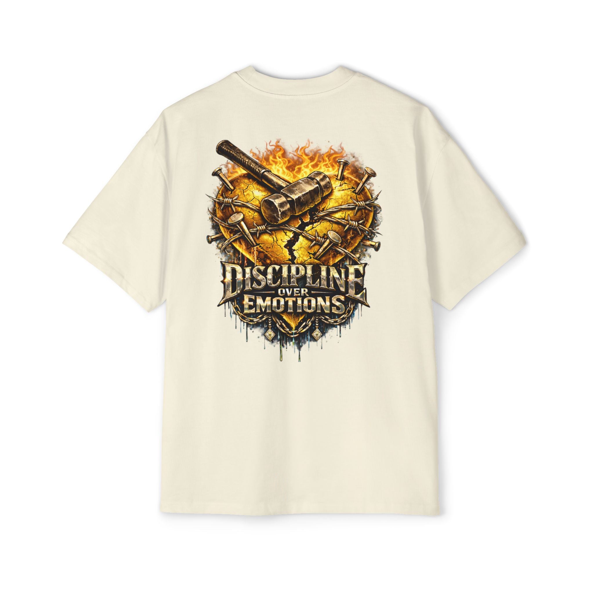 Oversized Discipline Over Emotions (Back) Graphic Tee (Gold Heart) Printify