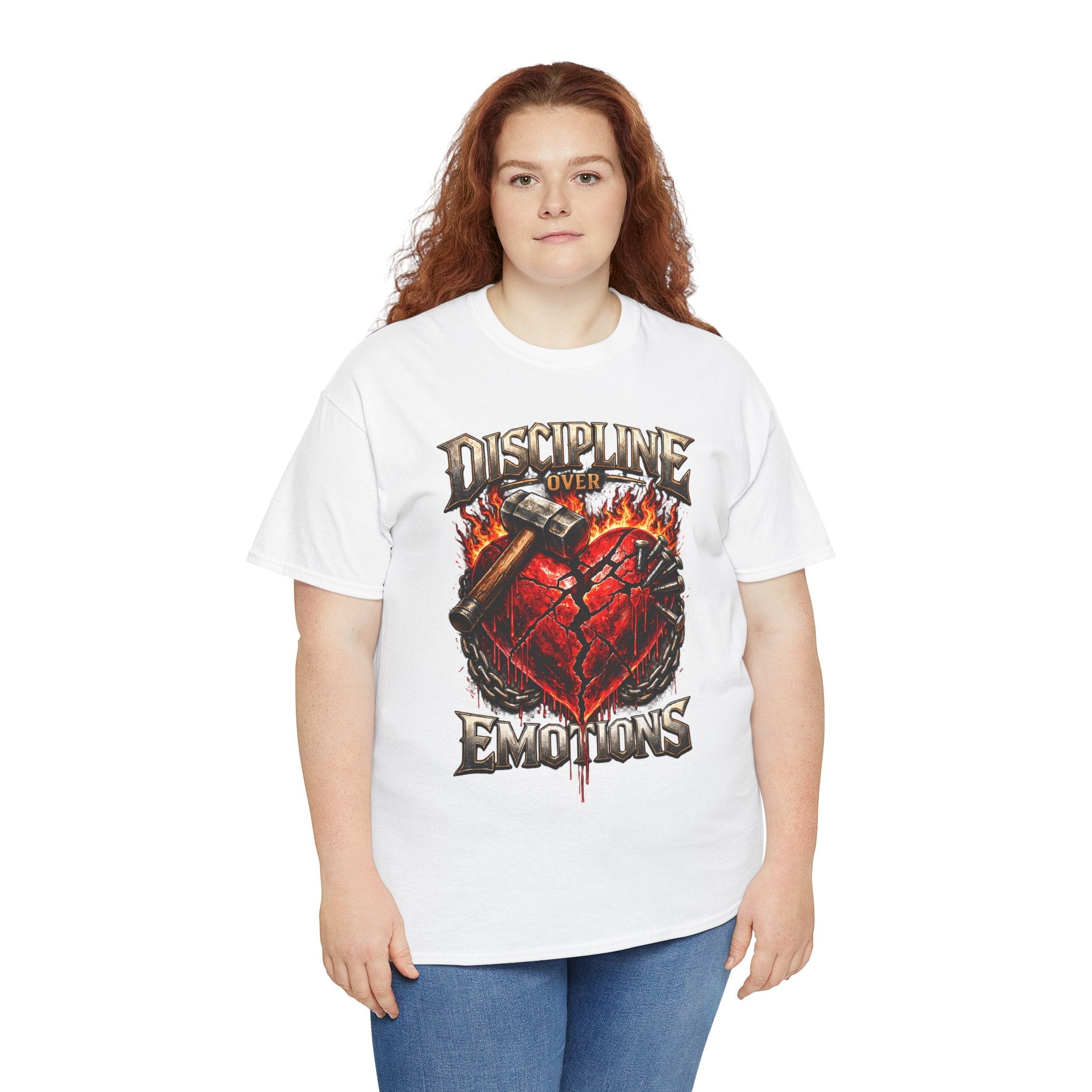 Discipline Over Emotions Graphic T-Shirt (Red Heart) Printify