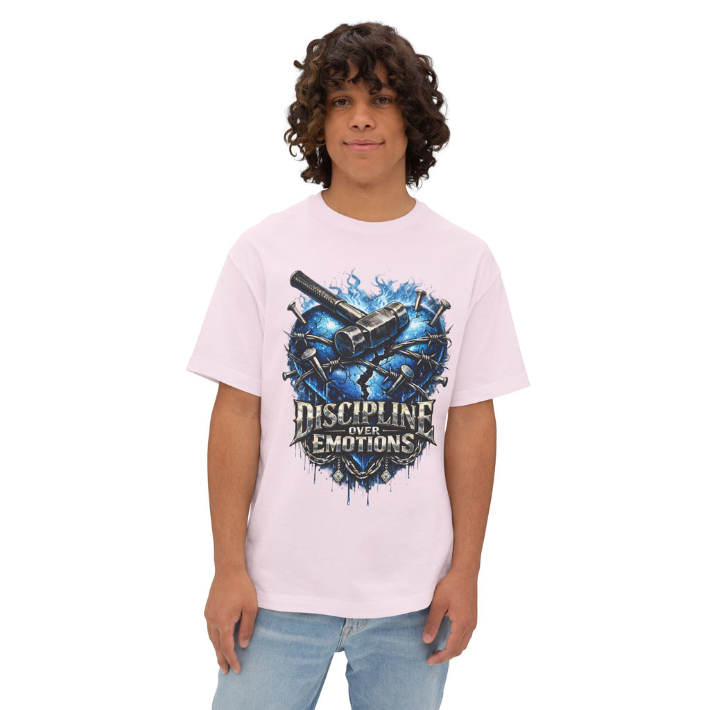 Adult *Oversized* Discipline Over Emotions Graphic T-Shirt (Blue Heart) - Zealous For All