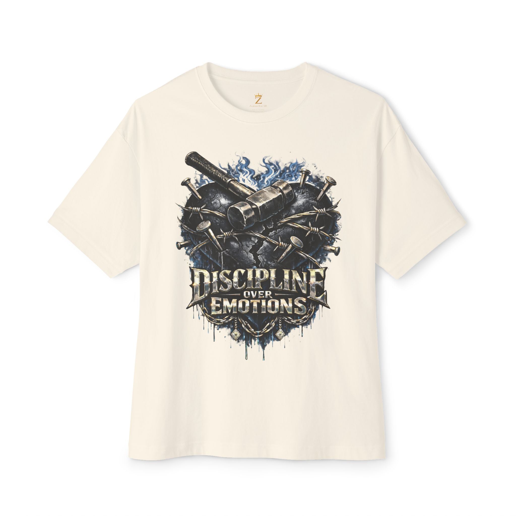 Adult *Oversized* Discipline Over Emotions Graphic Tee (Black Heart) - Zealous For All