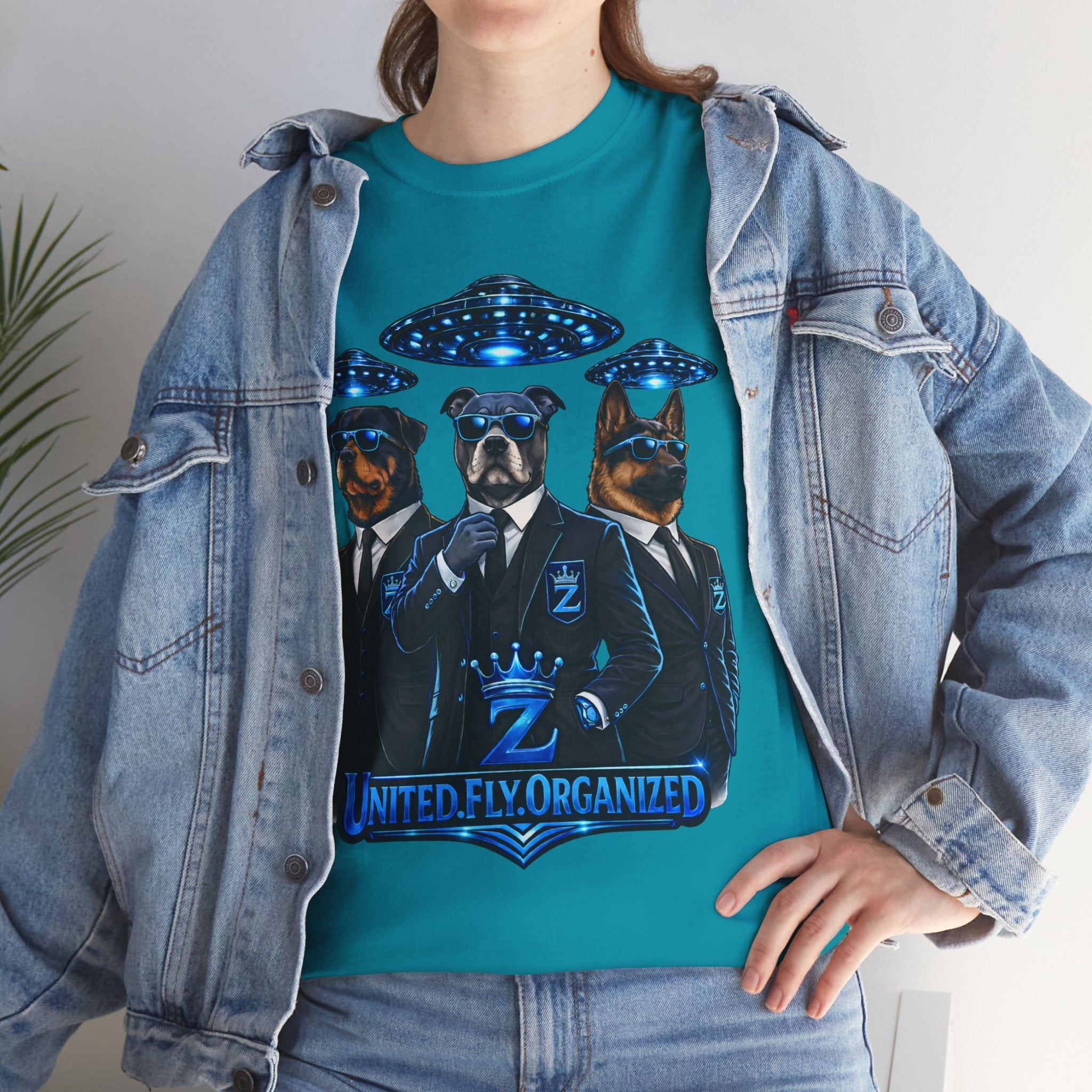 Adult "United. Fly. Organized." Graphic Tee (Blue) Printify