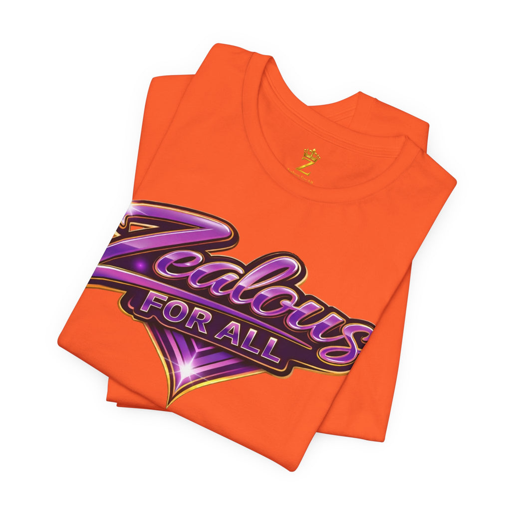 CUSTOM Zealous For All Graphic T-Shirt (Purple & Gold Trim Logo)