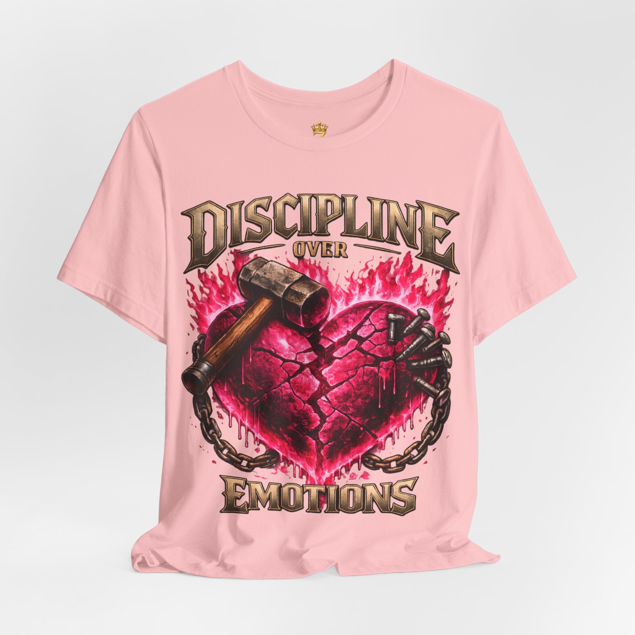 Discipline Over Emotions Premium Graphic T-Shirt (Hot Pink Heart) Printify