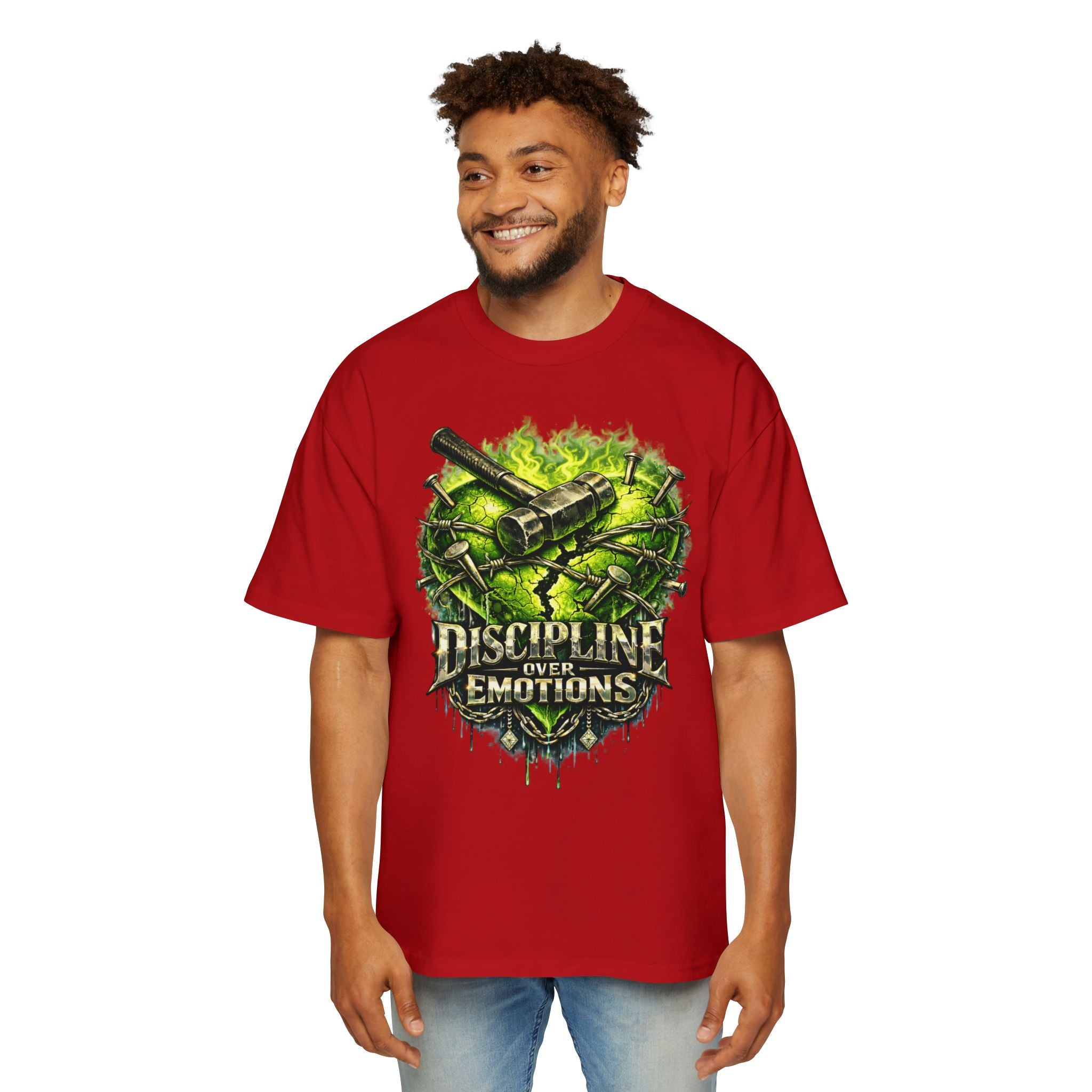 Oversized Discipline Over Emotions Graphic Tee (Green Heart) Printify
