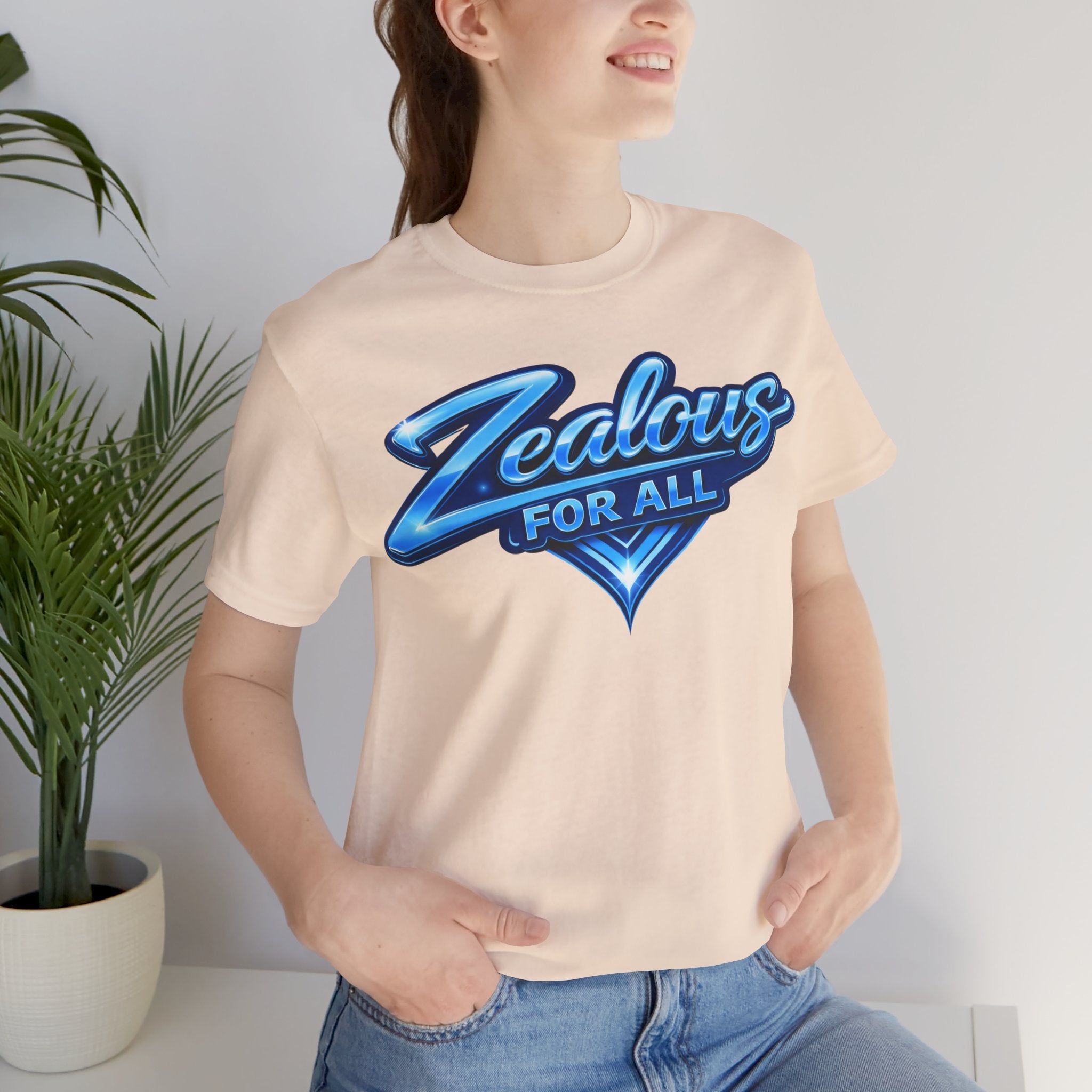 Zealous For All Graphic T-Shirt (Blue Logo) Printify