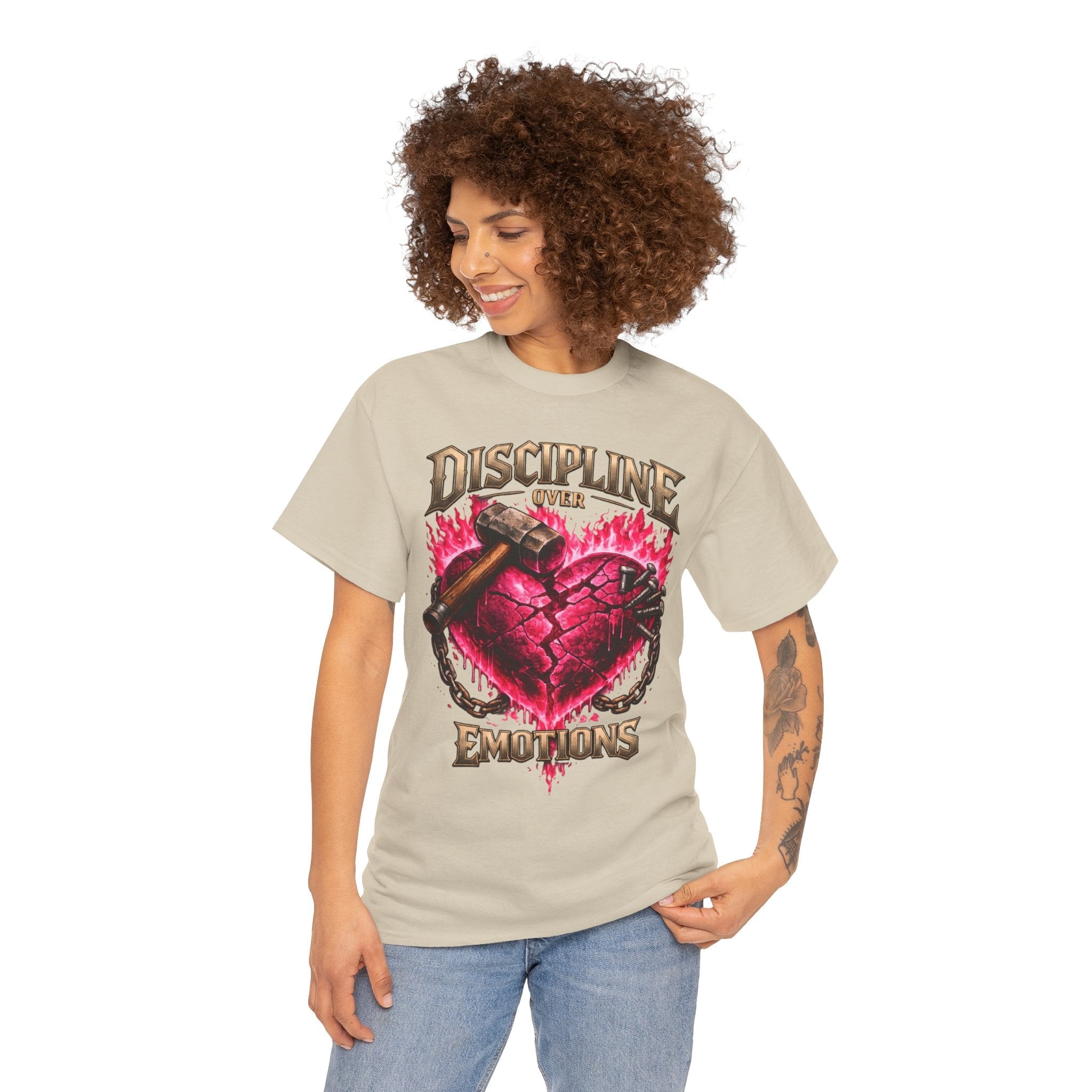 Adult Discipline Over Emotions Graphic T-Shirt (Hot Pink Heart)