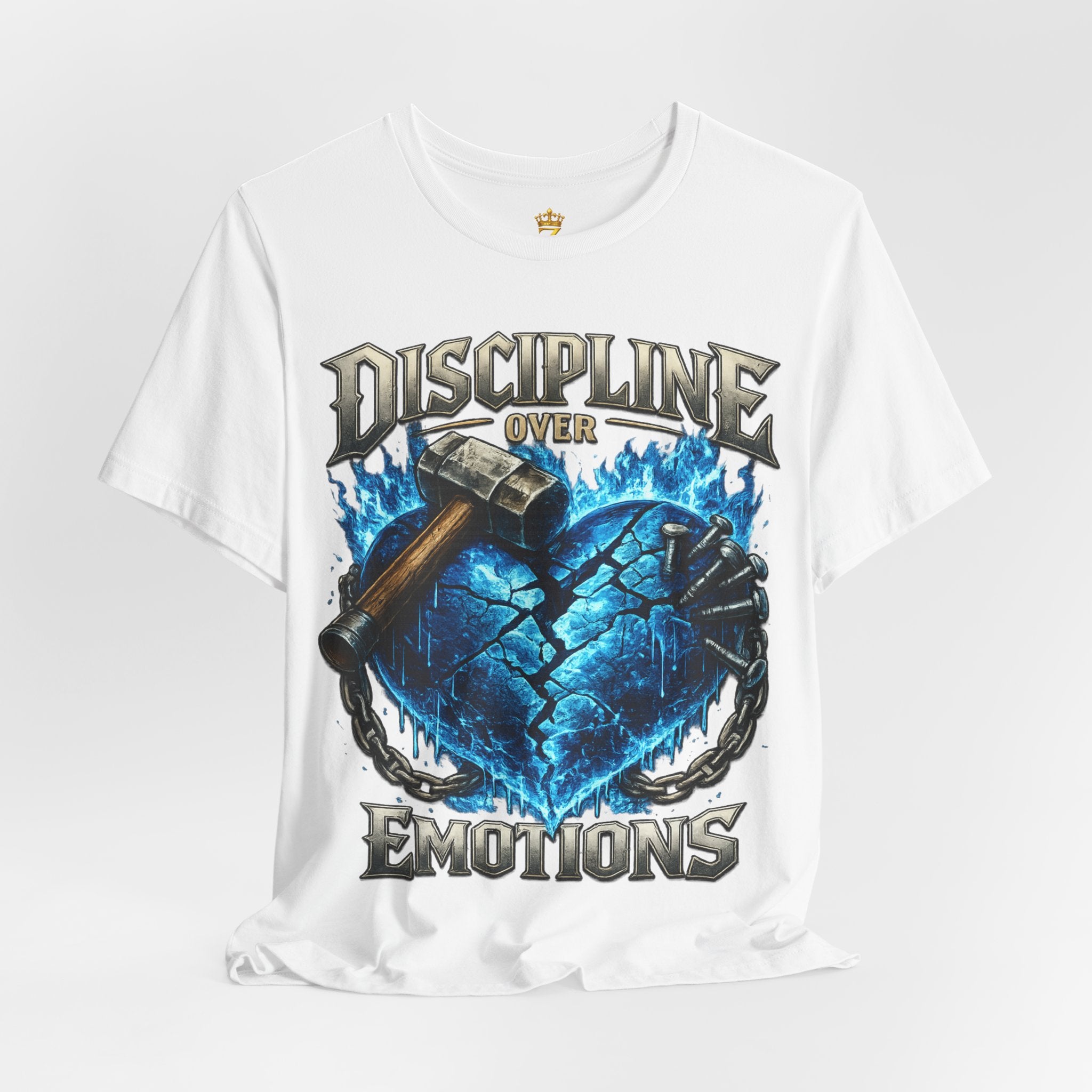 Discipline Over Emotions Premium Graphic T-Shirt (Blue Heart) Printify