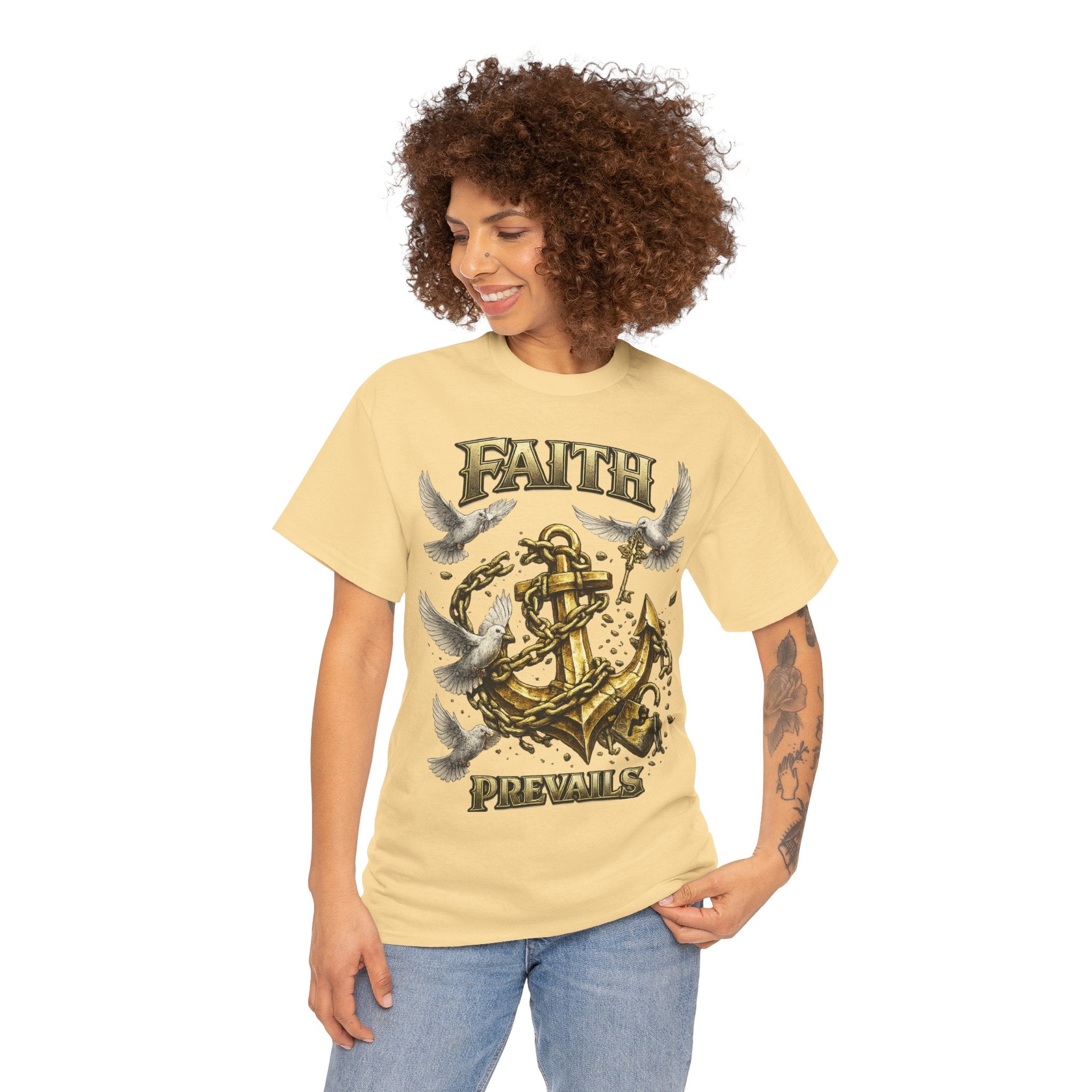 Adult Faith Prevails Anchor T-Shirt (Gold Anchor) Printify
