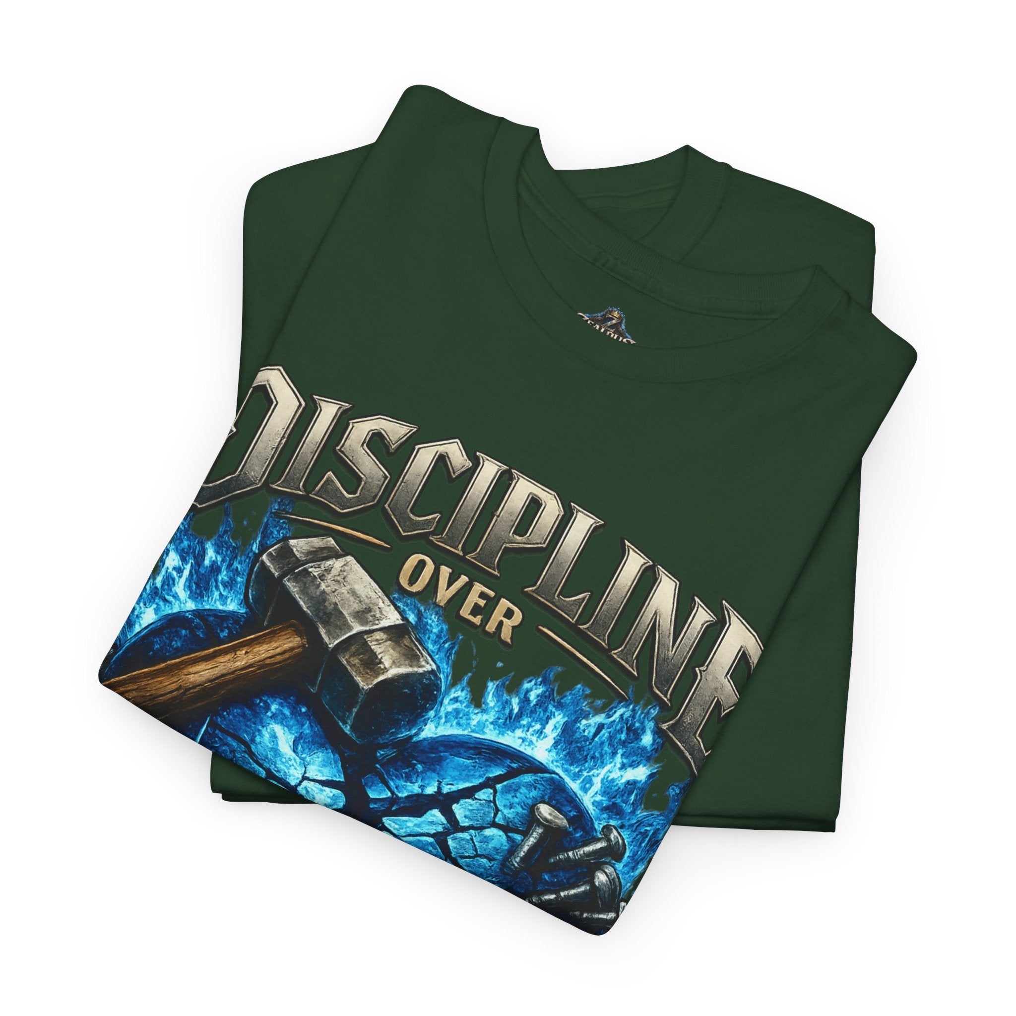 Discipline Over Emotions Graphic T-Shirt (Blue Heart) Printify