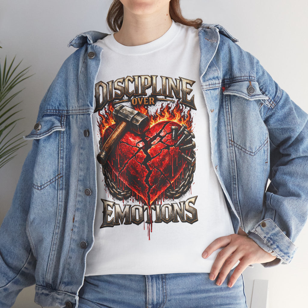 Discipline Over Emotions Graphic T-Shirt (Red Heart) Printify