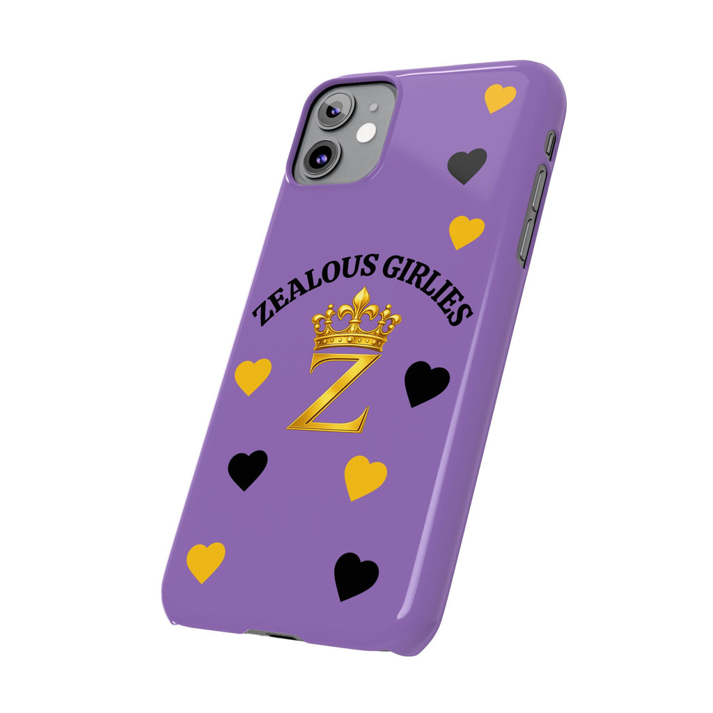 Zealous Girlies 'Z' Crown Slim Phone Case — Purple & Gold Heart Design Printify