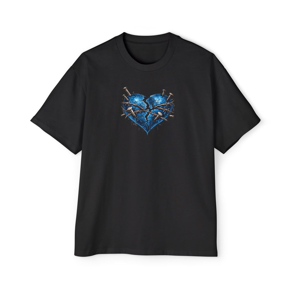Oversized Discipline Over Emotions (Back) Graphic Tee (Blue Heart) Printify