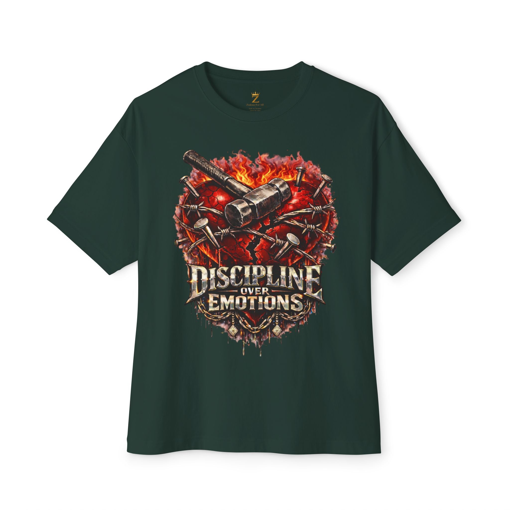 Adult *Oversized* Discipline Over Emotions Graphic Tee (Red Heart) - Zealous For All