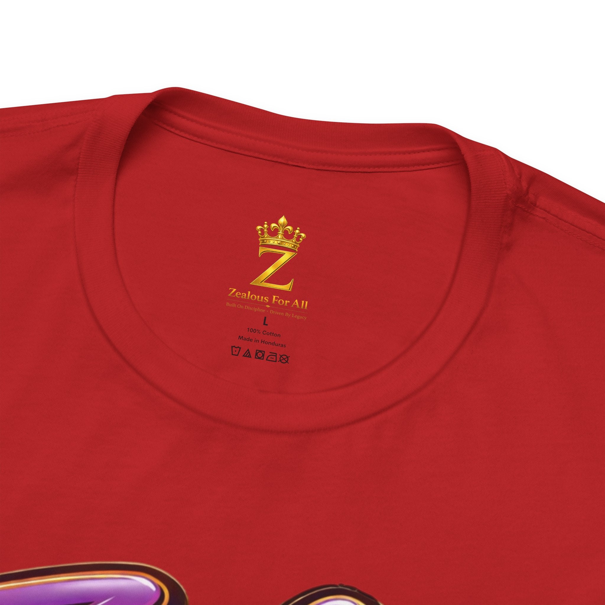 CUSTOM Zealous For All Graphic T-Shirt (Purple & Gold Trim Logo)