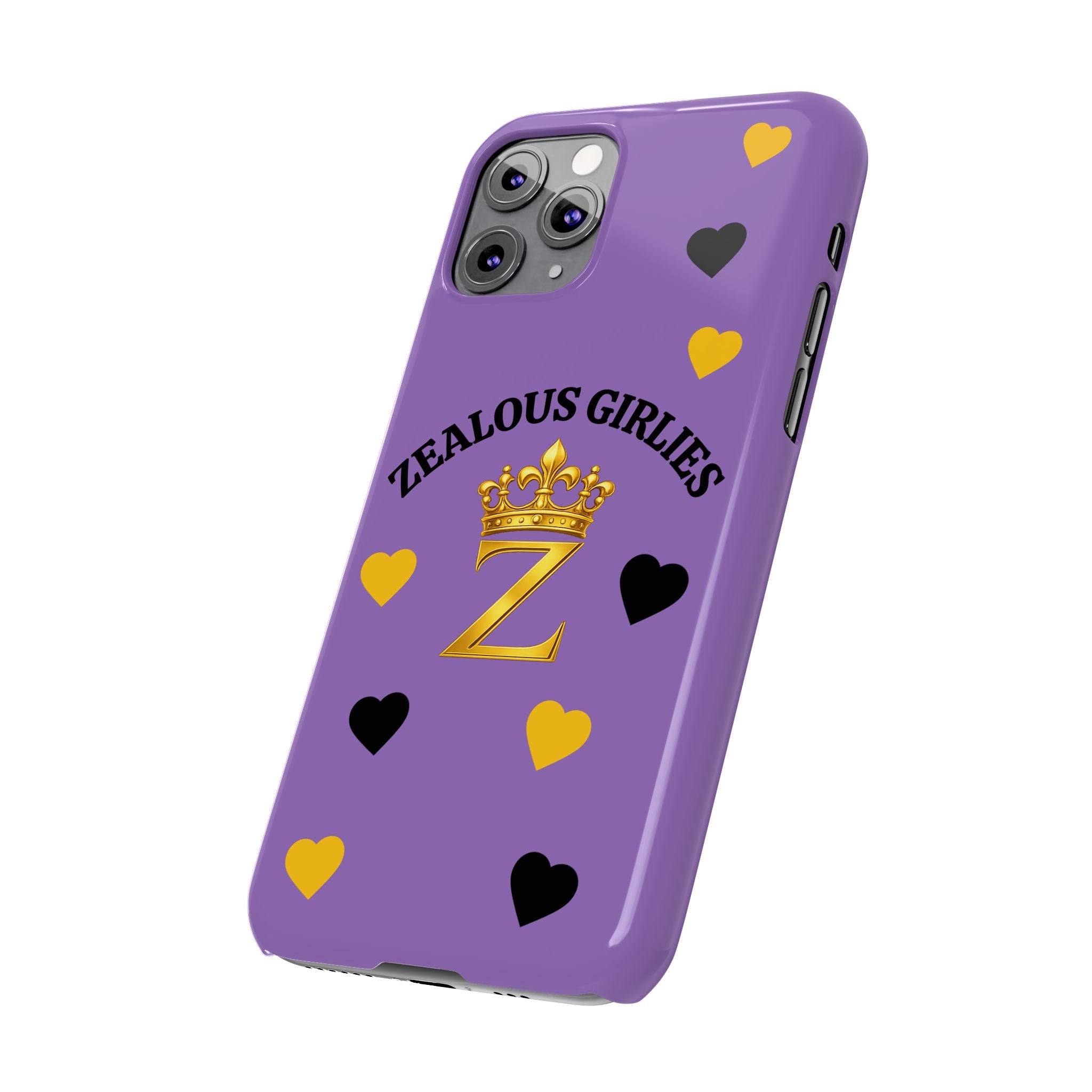 Zealous Girlies 'Z' Crown Slim Phone Case — Purple & Gold Heart Design Printify