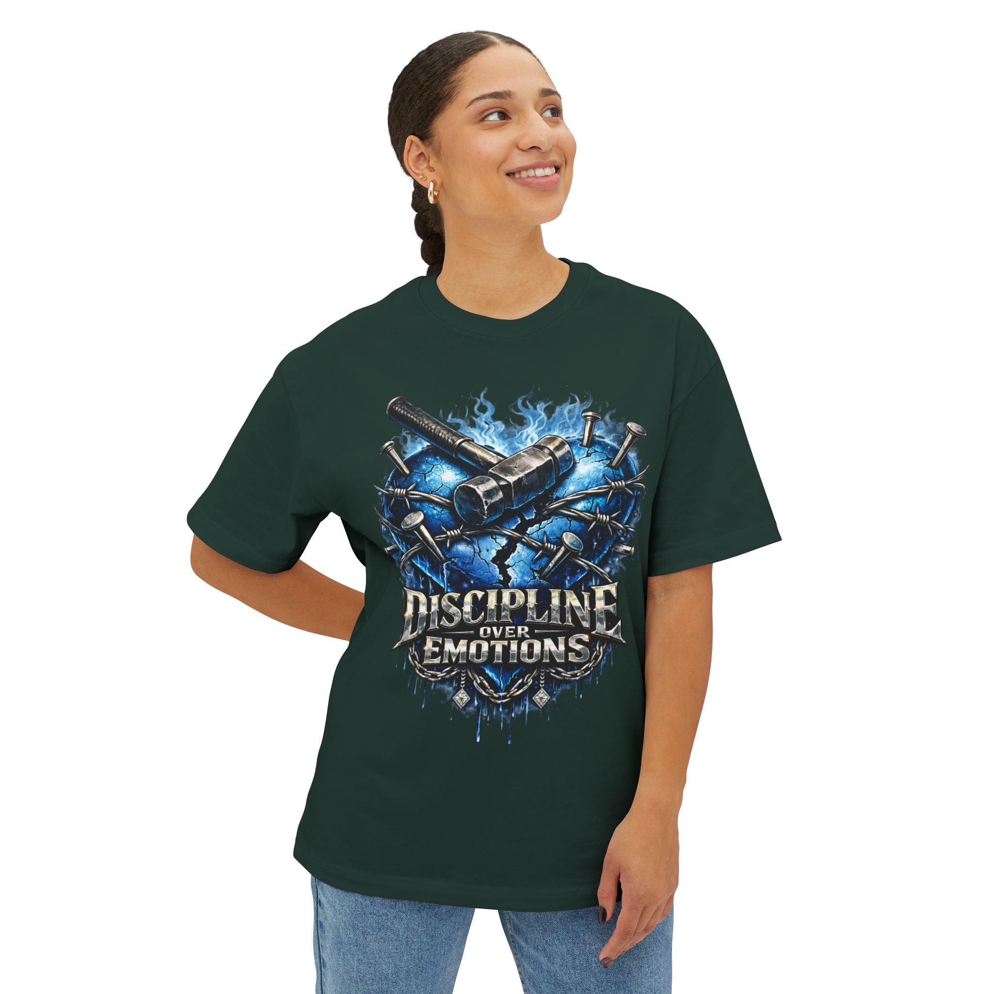 CEO KHI EDITION *Oversized* Discipline Over Emotions Graphic T-Shirt (Blue Heart) Printify