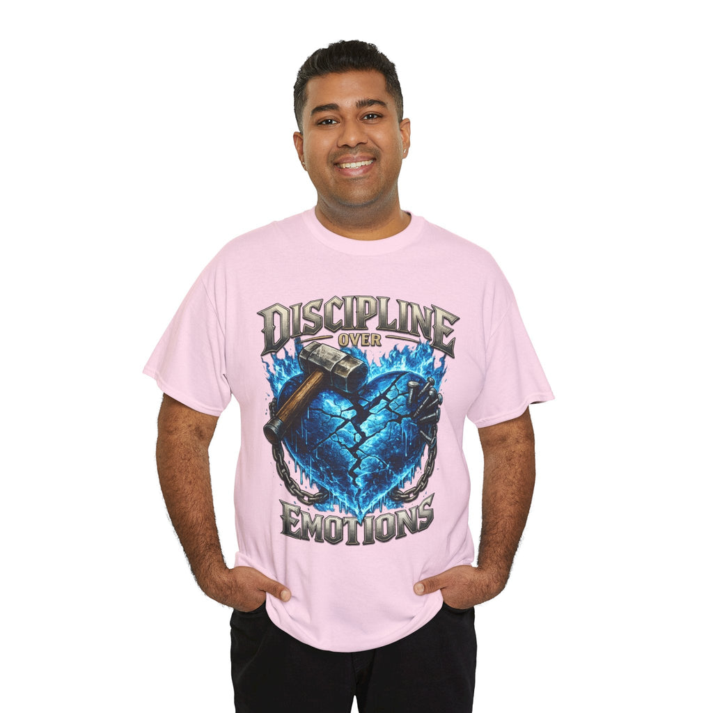 Discipline Over Emotions Graphic T-Shirt (Blue Heart) Printify