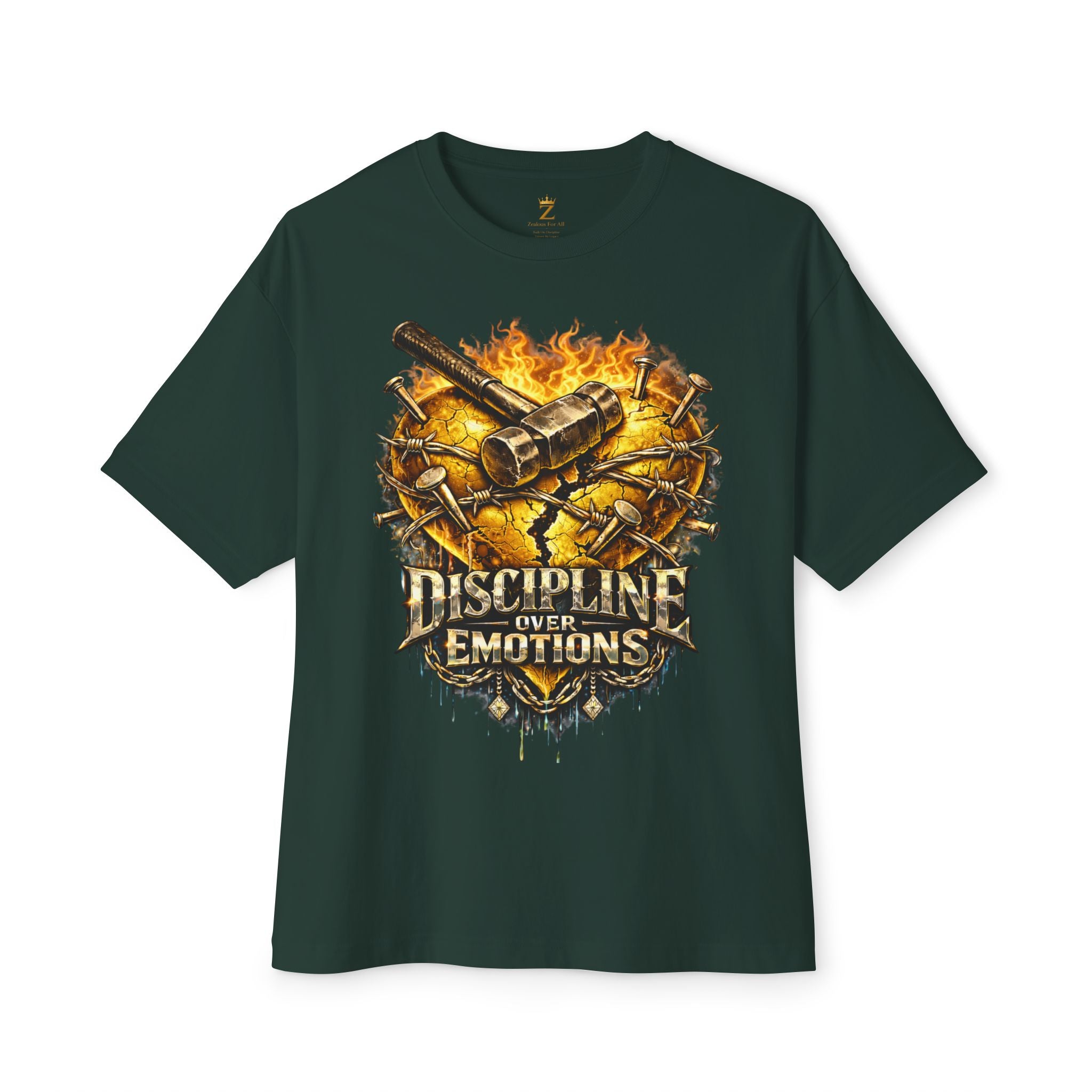 Adult *Oversized* Discipline Over Emotions Graphic Tee (Gold Heart) - Zealous For All