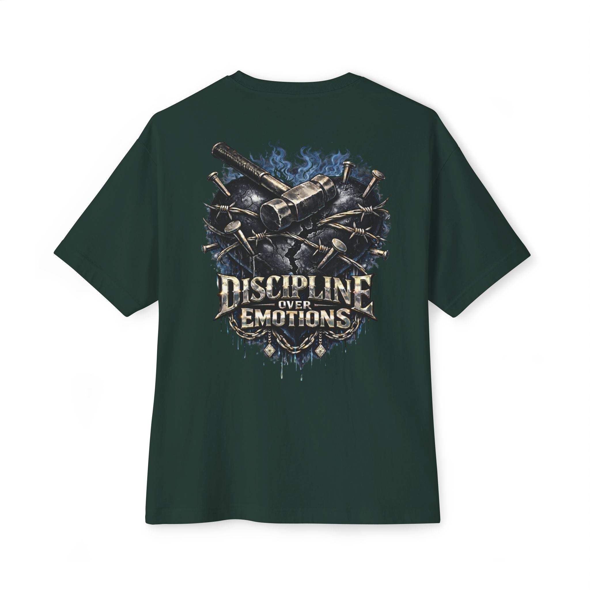 Adult *Oversized* Discipline Over Emotions (Back) Graphic Tee (Black Heart) Printify