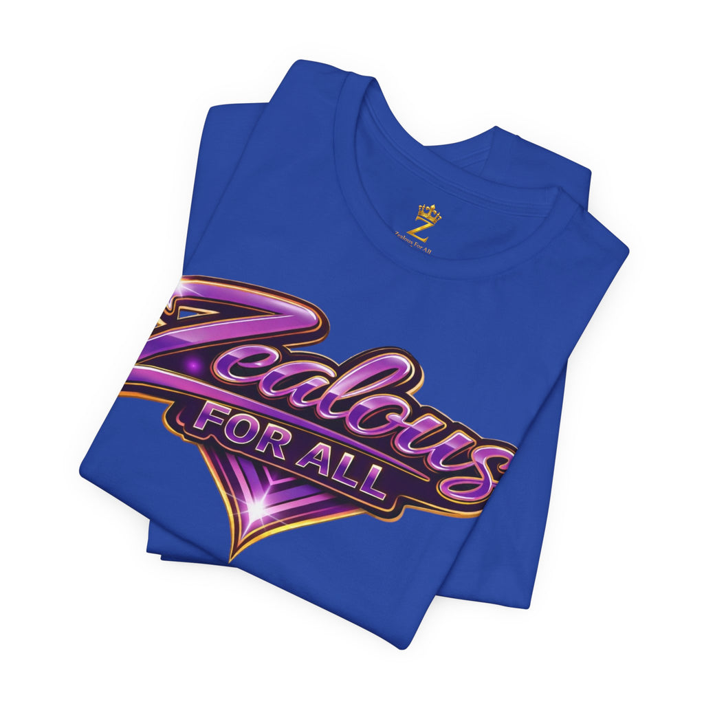 CUSTOM Zealous For All Graphic T-Shirt (Purple & Gold Trim Logo)
