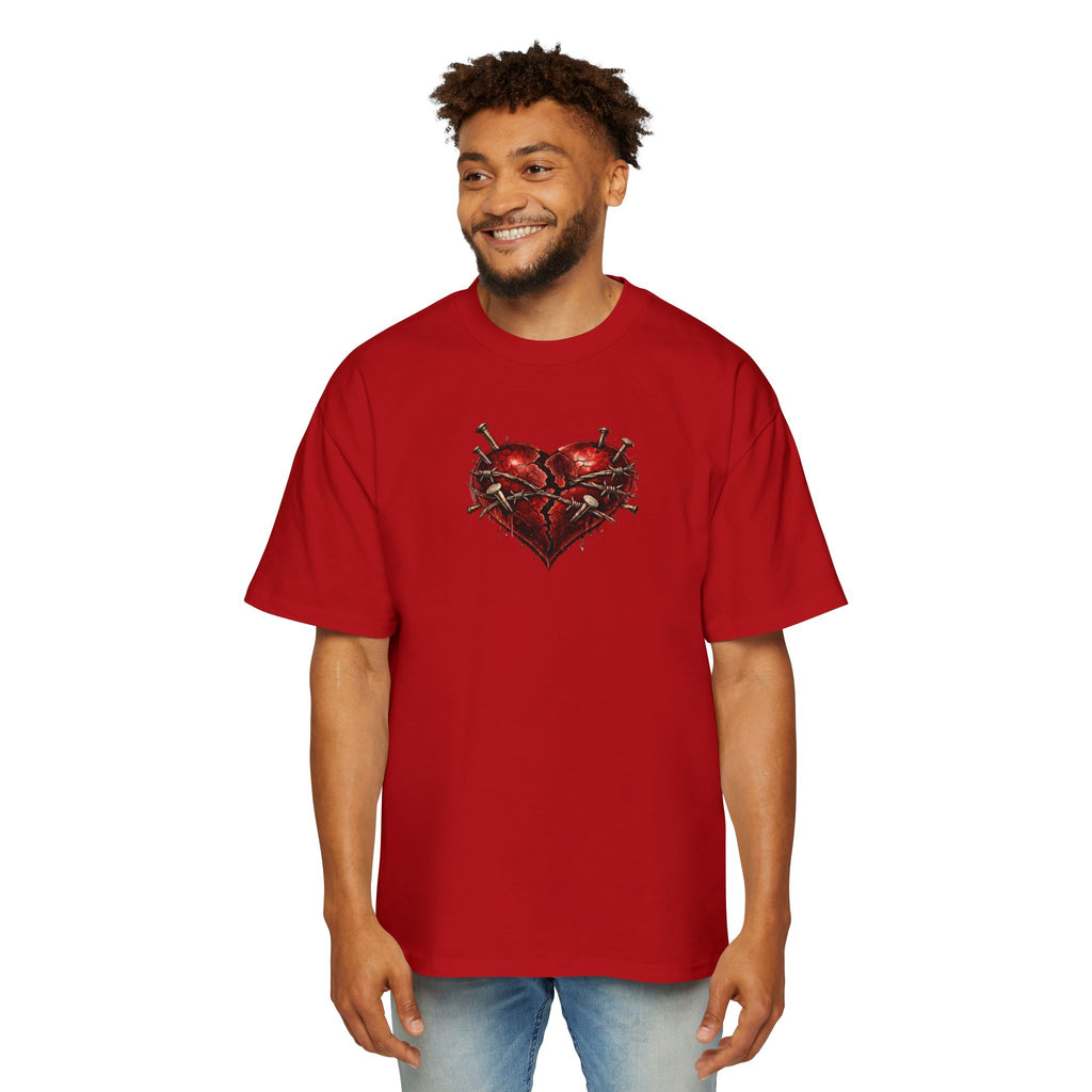 Oversized Discipline Over Emotions (Back) Graphic Tee (Red Heart) Printify