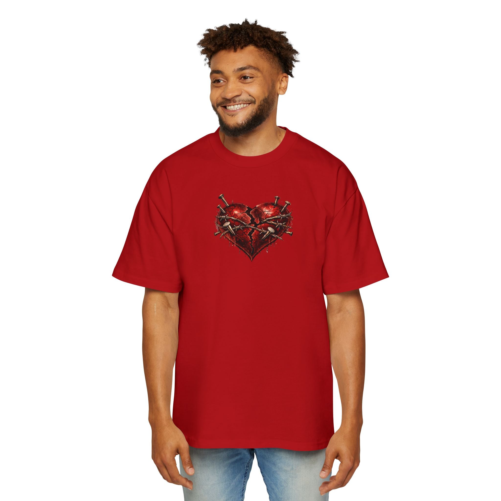 Oversized Discipline Over Emotions (Back) Graphic Tee (Red Heart) Printify
