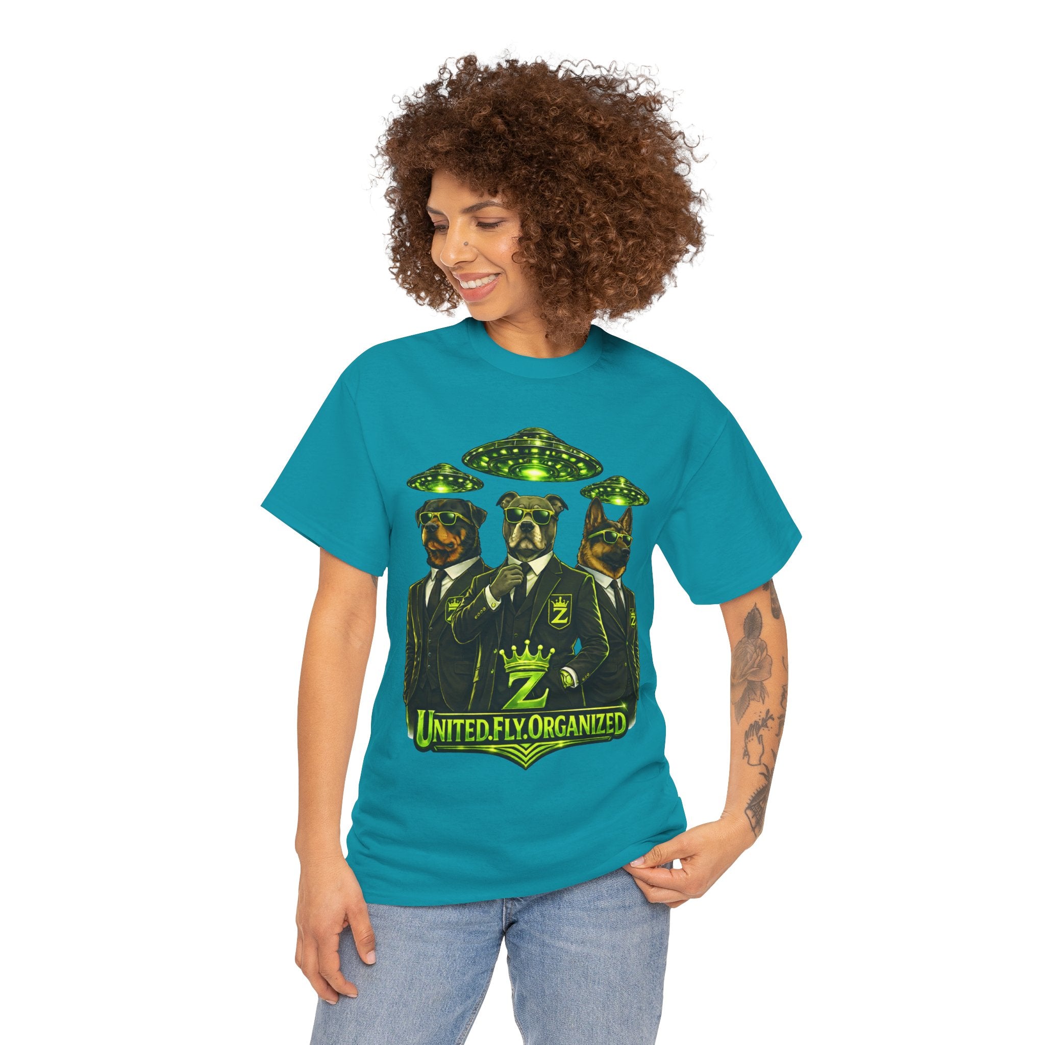 Adult "United. Fly. Organized." Graphic Tee (Lime Green) Printify