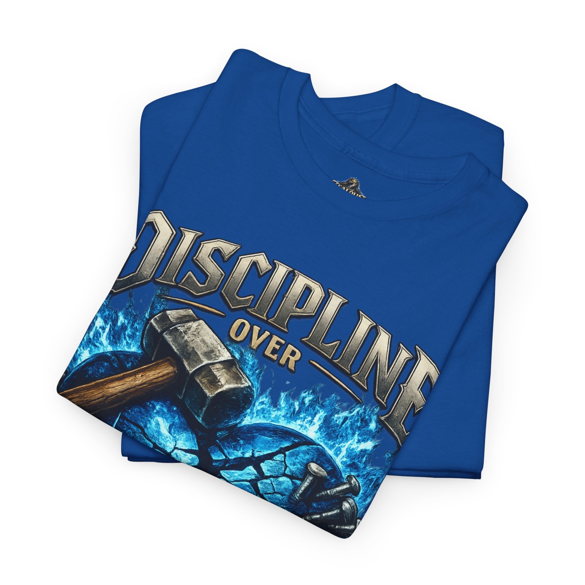 Discipline Over Emotions Graphic T-Shirt (Blue Heart) Printify