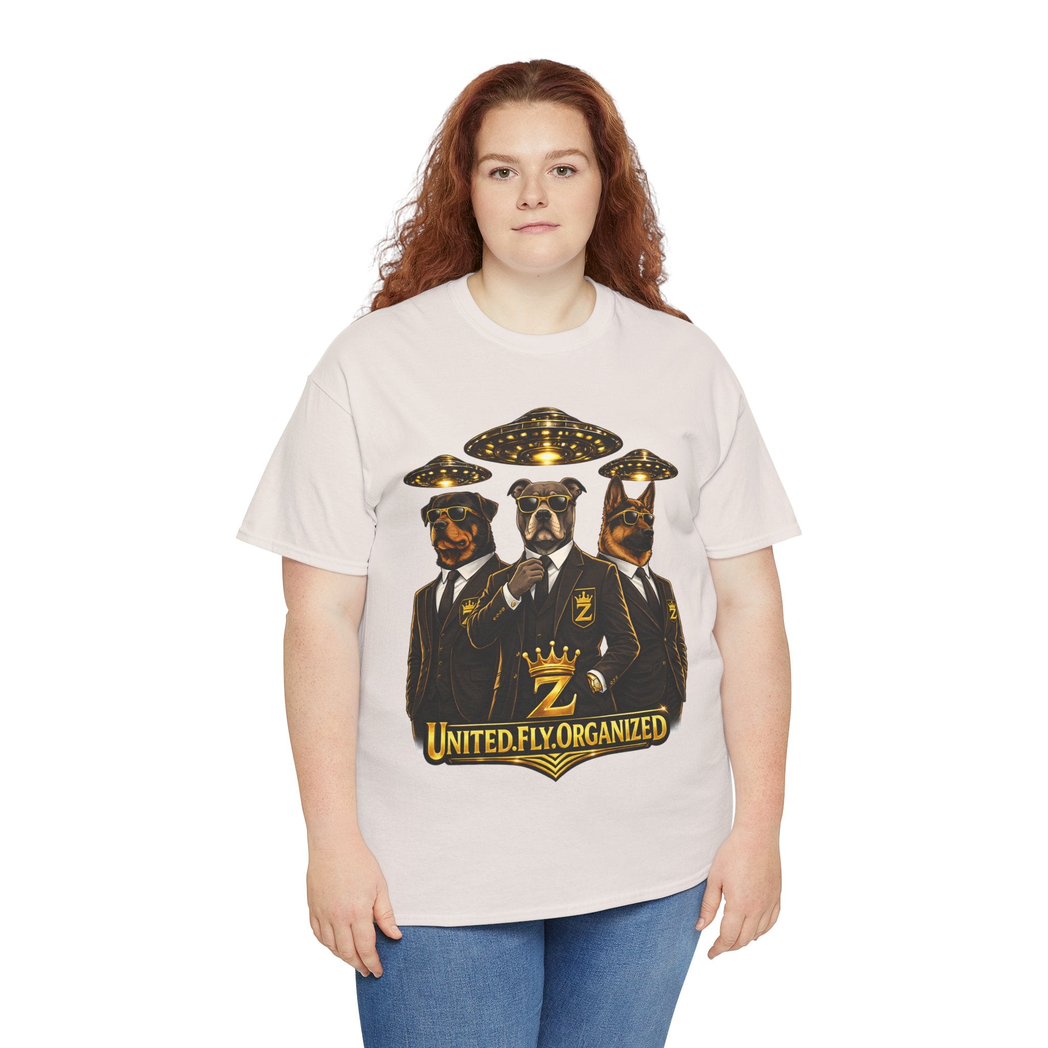 Adult "United. Fly. Organized." Graphic Tee (Gold) Printify