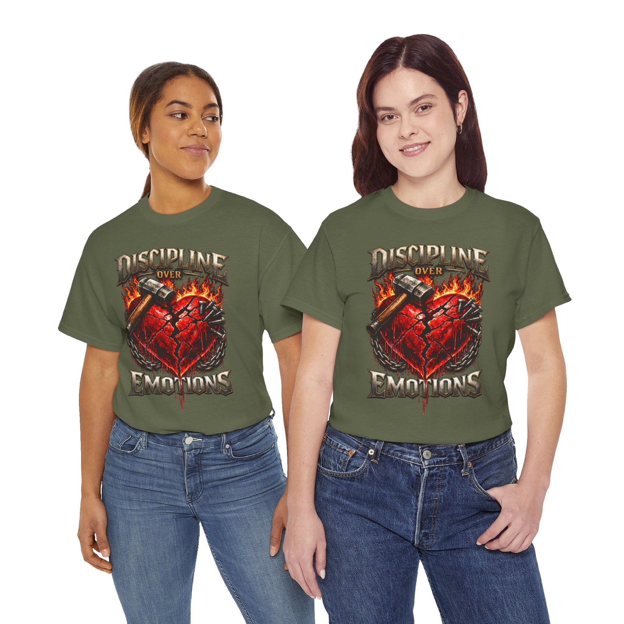 Discipline Over Emotions Graphic T-Shirt (Red Heart) Printify