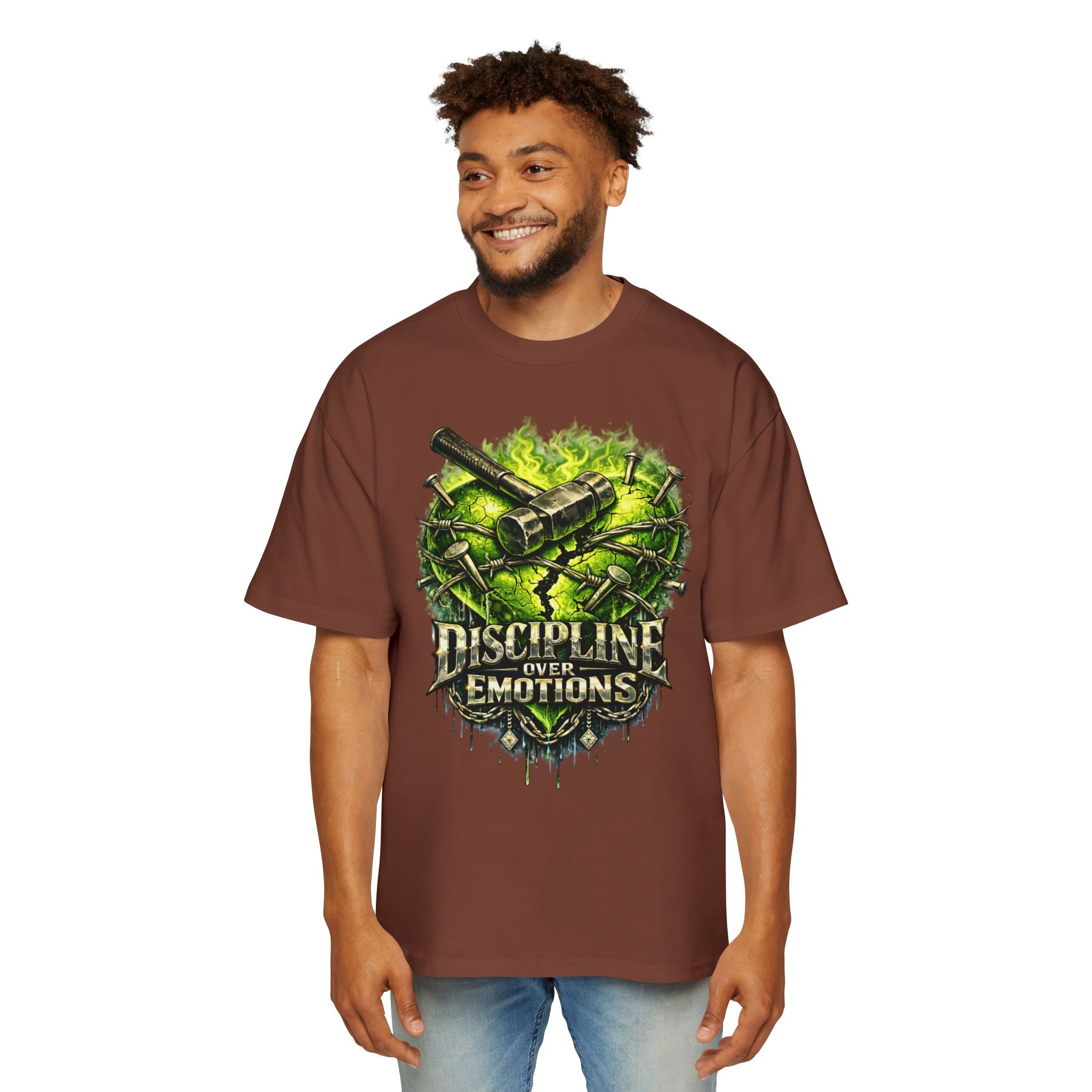 Oversized Discipline Over Emotions Graphic Tee (Green Heart) Printify