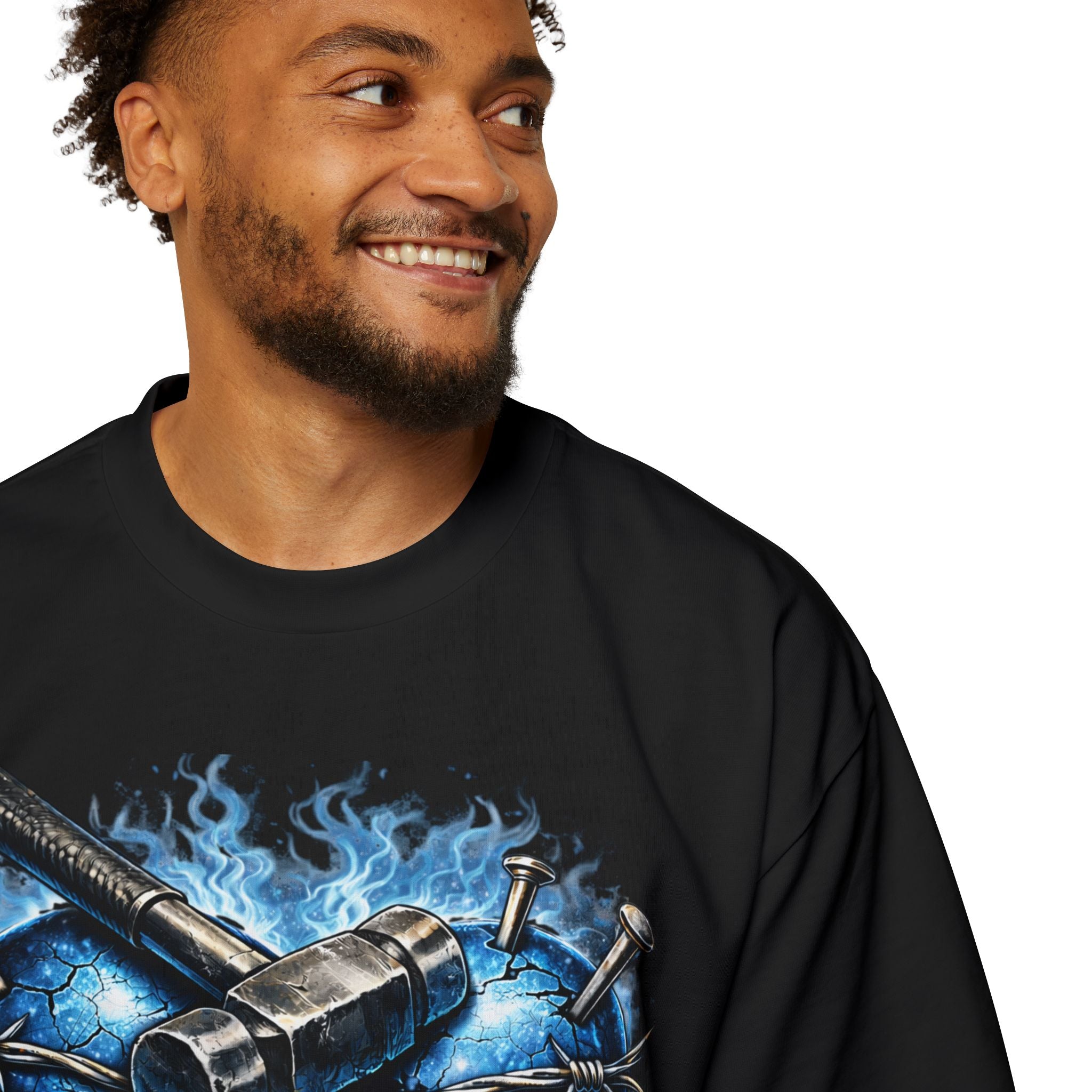 Oversized Discipline Over Emotions Graphic T-Shirt (Blue Heart) Printify