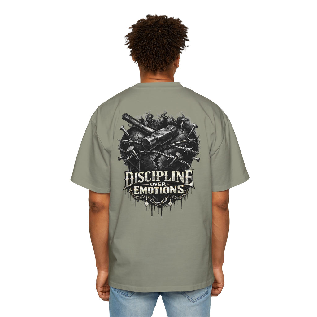 Oversized Discipline Over Emotions (Back) Graphic Tee (Black Heart) Printify