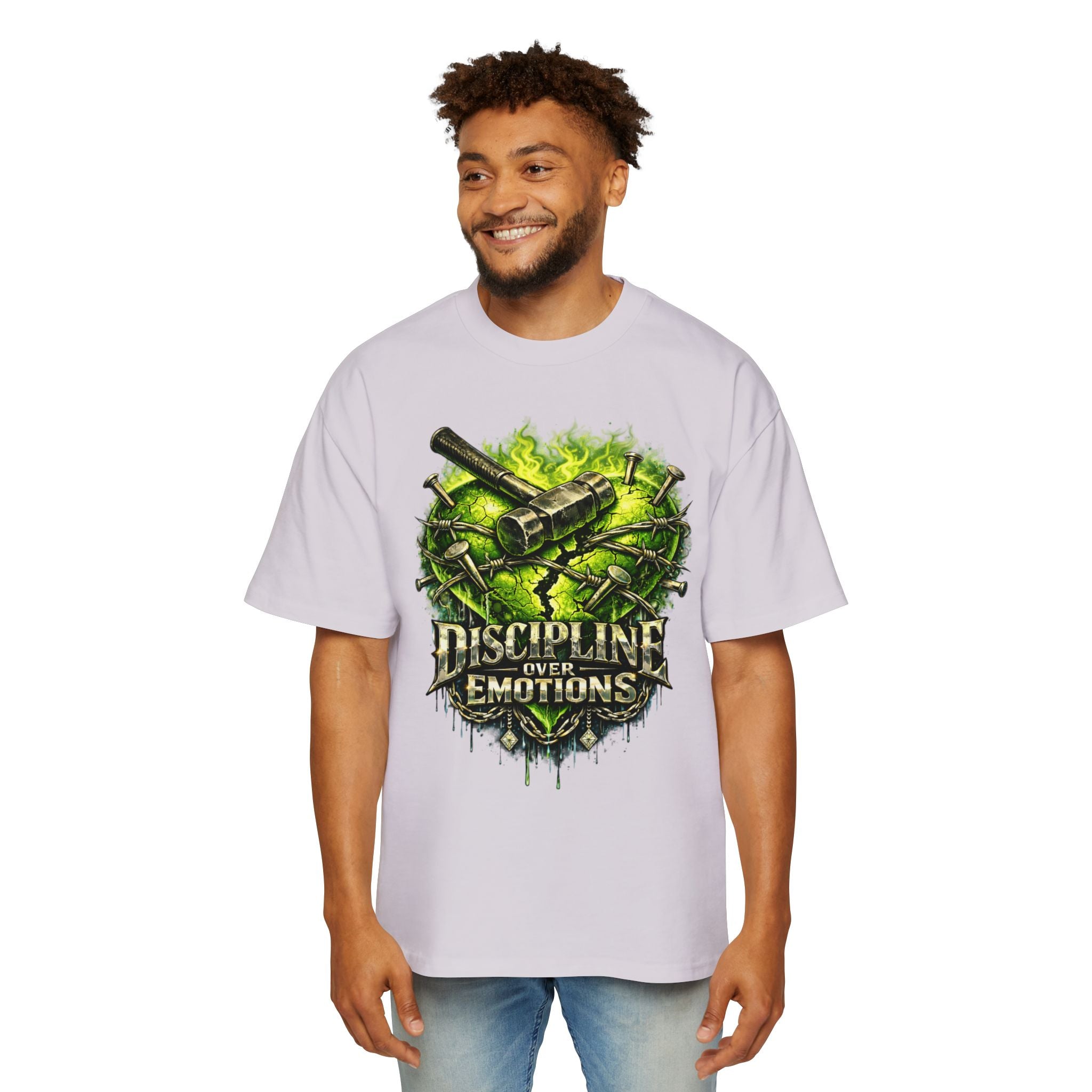 Oversized Discipline Over Emotions Graphic Tee (Green Heart) Printify