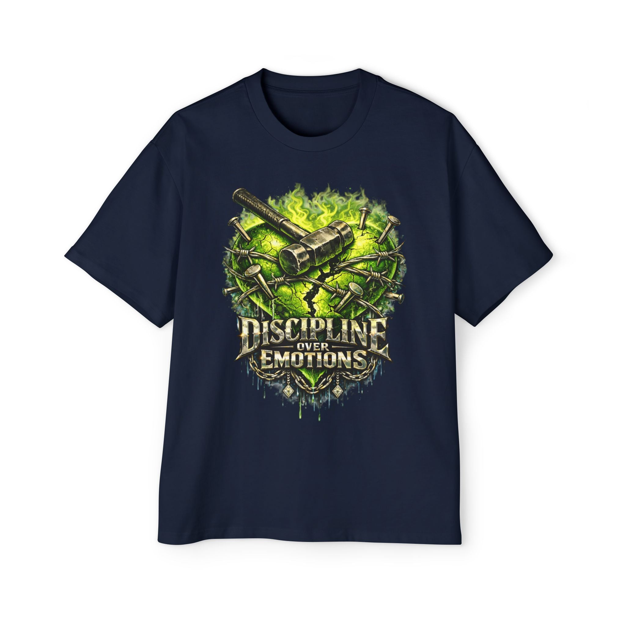Oversized Discipline Over Emotions Graphic Tee (Green Heart) Printify