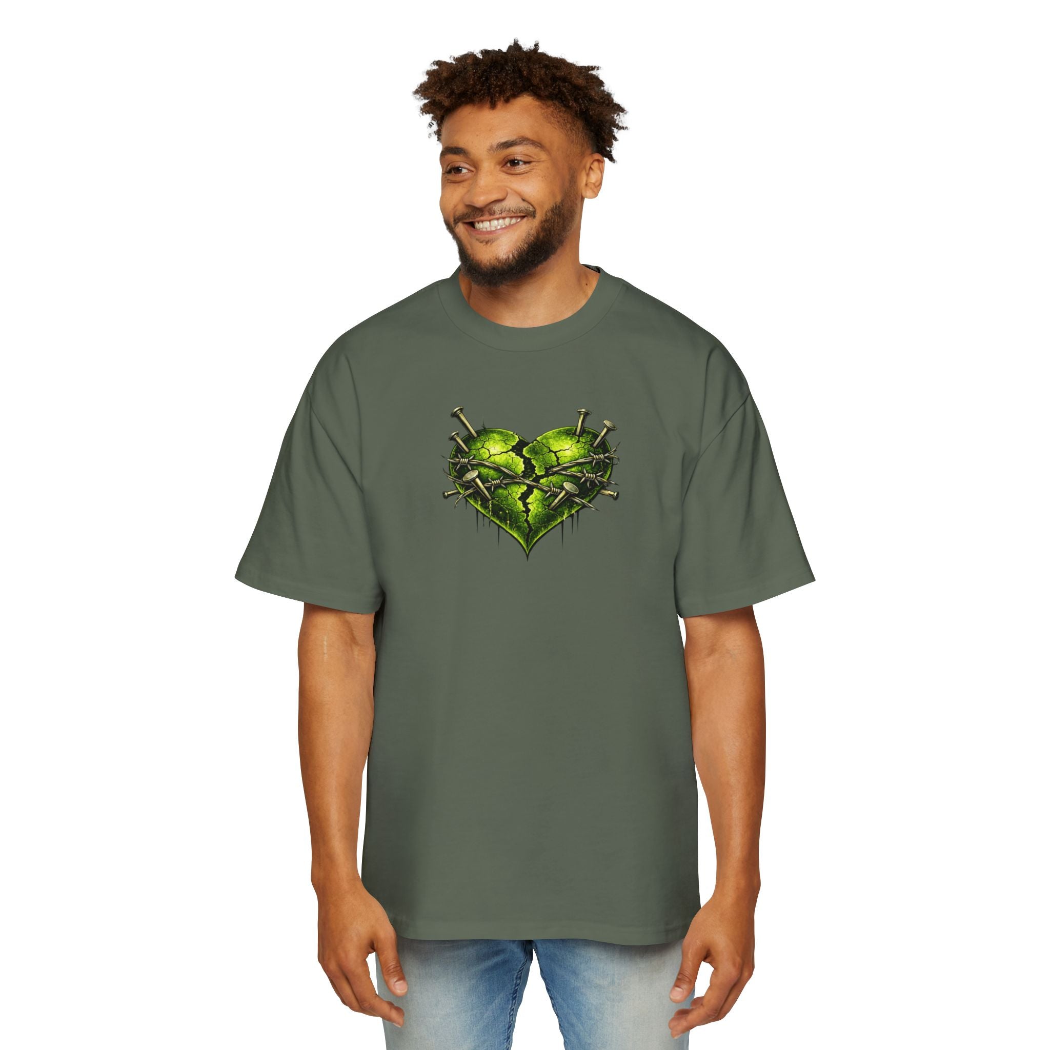 Adult *Oversized* Discipline Over Emotions (Back) Graphic Tee (Lime Green Heart) Printify