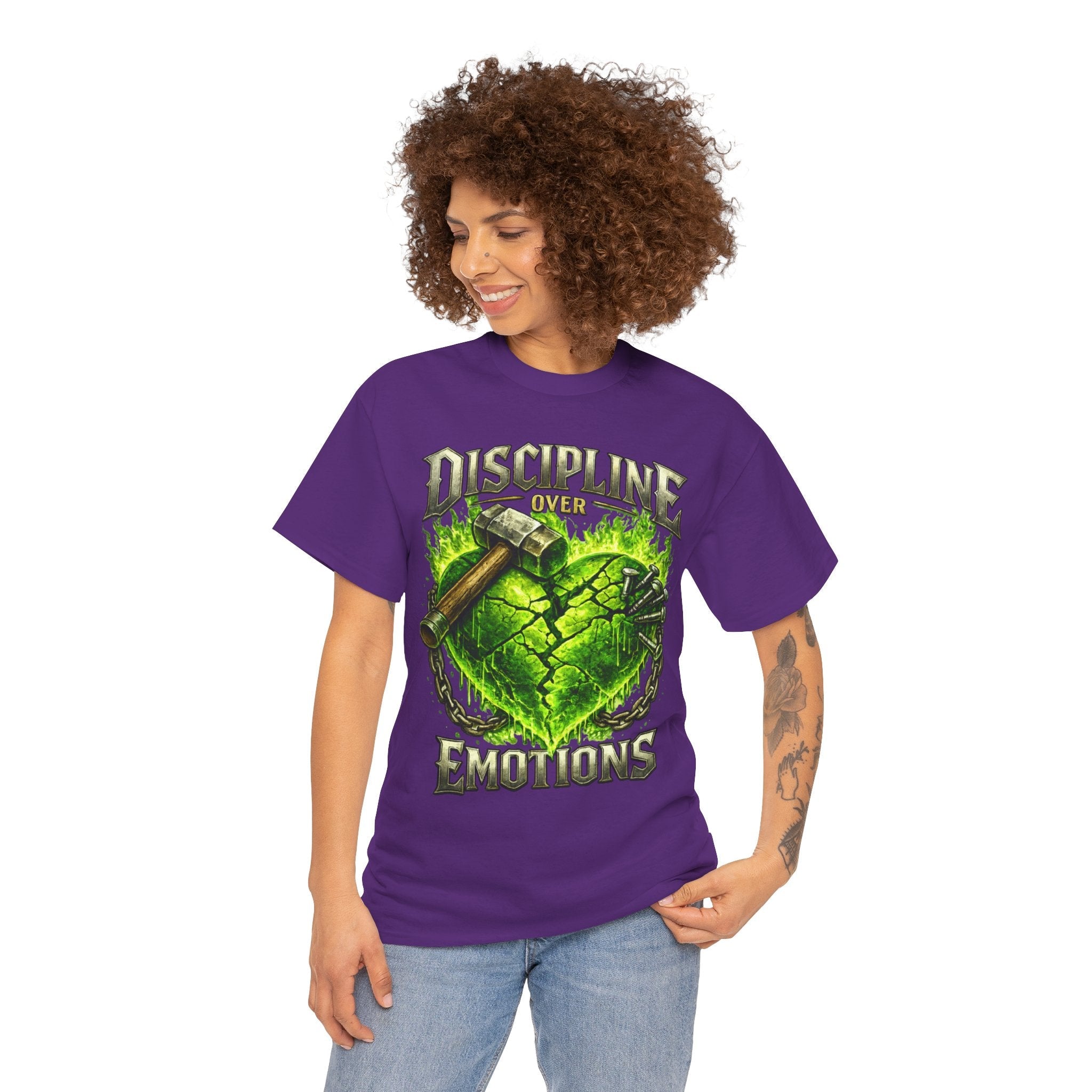 Adult Discipline Over Emotions Graphic T-Shirt (Lime Green Heart)