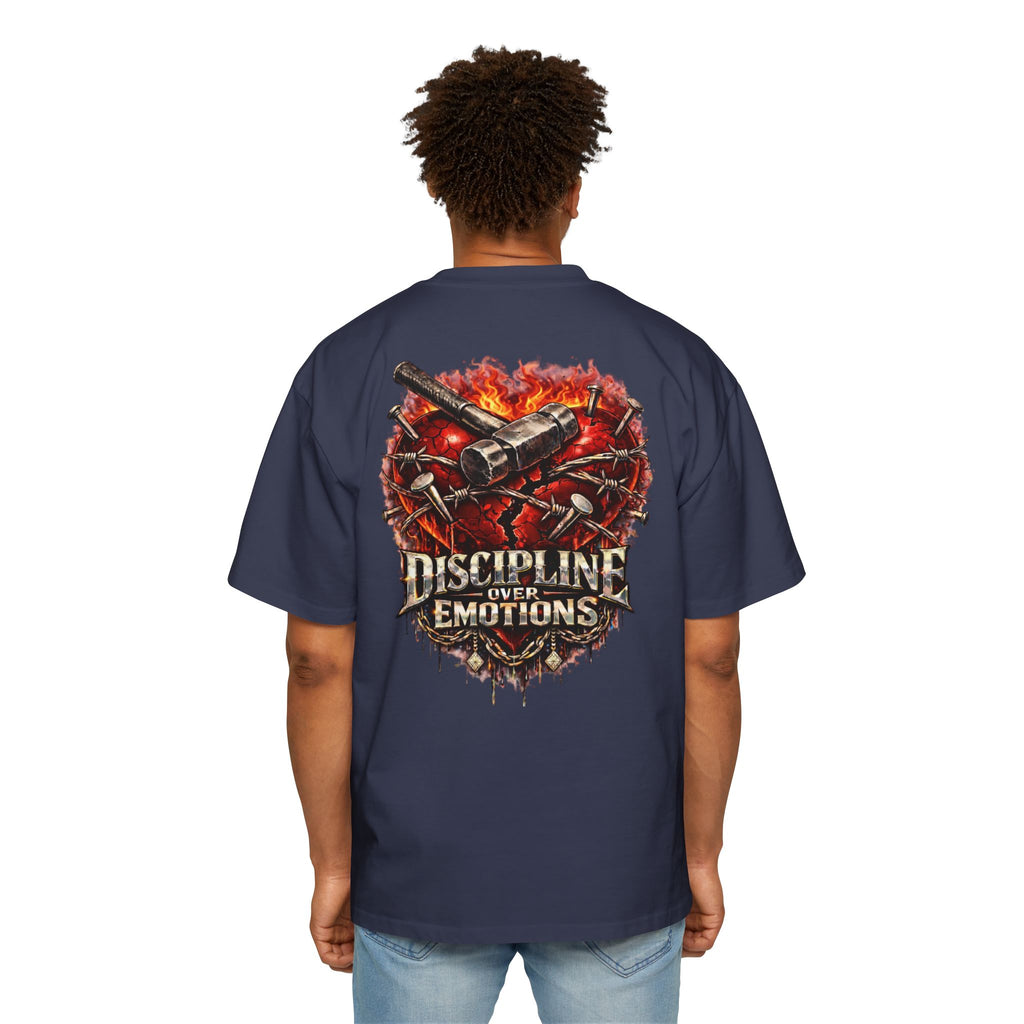 Oversized Discipline Over Emotions (Back) Graphic Tee (Red Heart) Printify