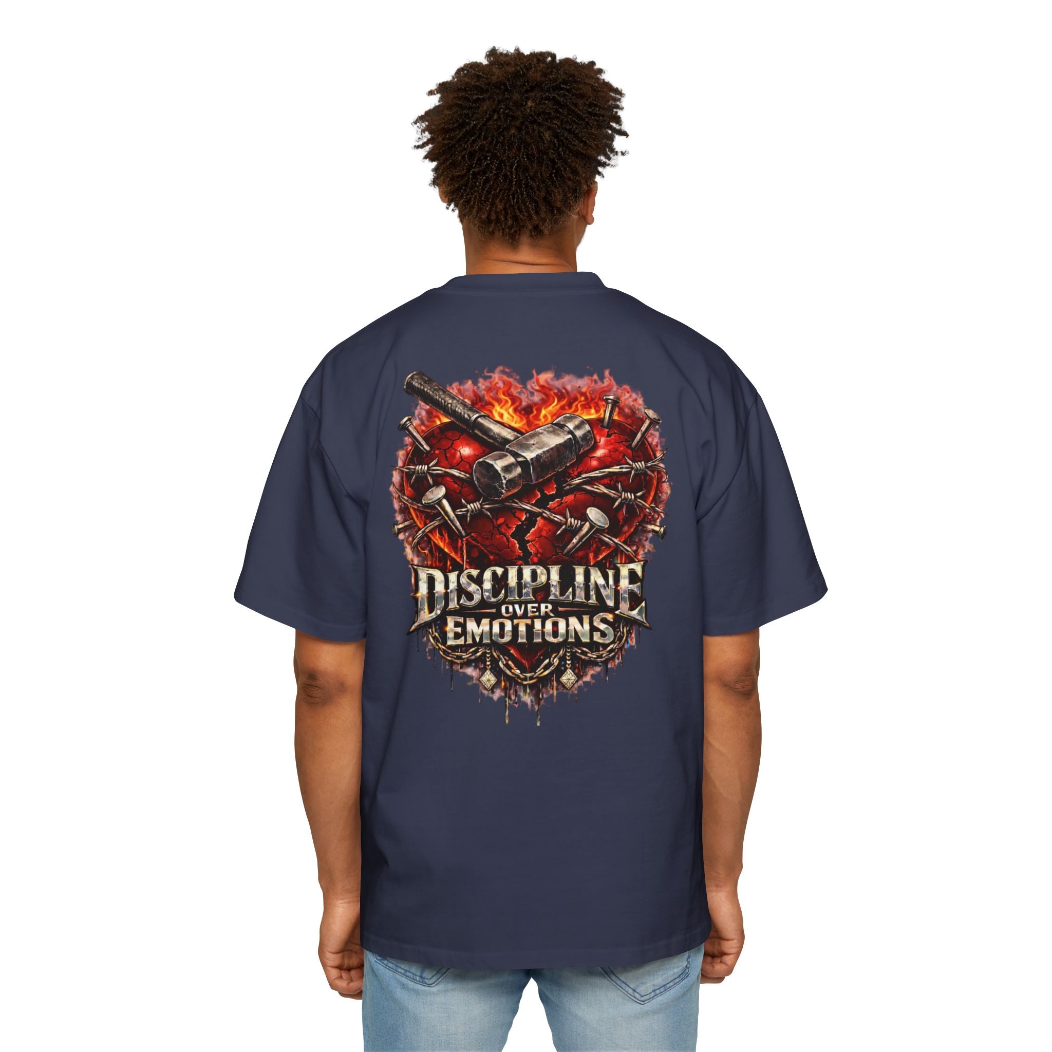 Oversized Discipline Over Emotions (Back) Graphic Tee (Red Heart) Printify