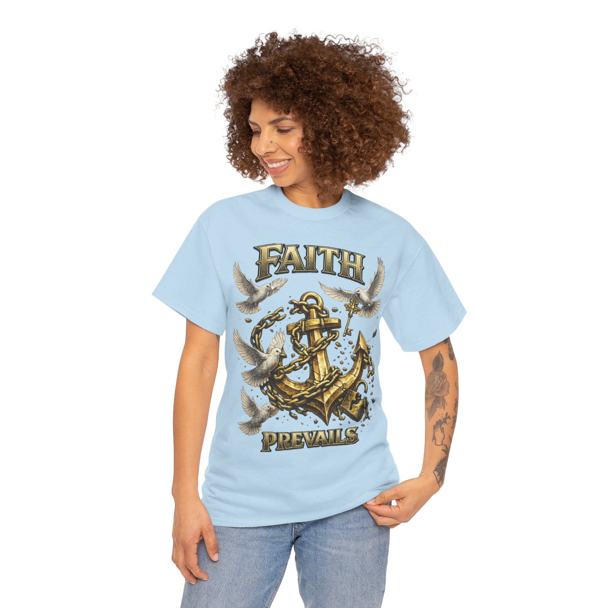 Adult Faith Prevails Anchor T-Shirt (Gold Anchor) Printify