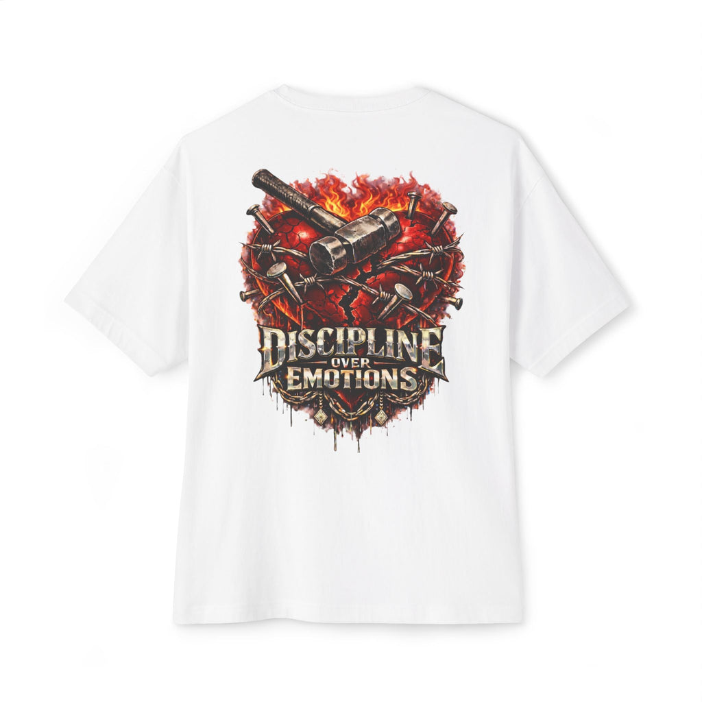 Adult *Oversized* Discipline Over Emotions (Back) Graphic Tee (Red Heart) Printify