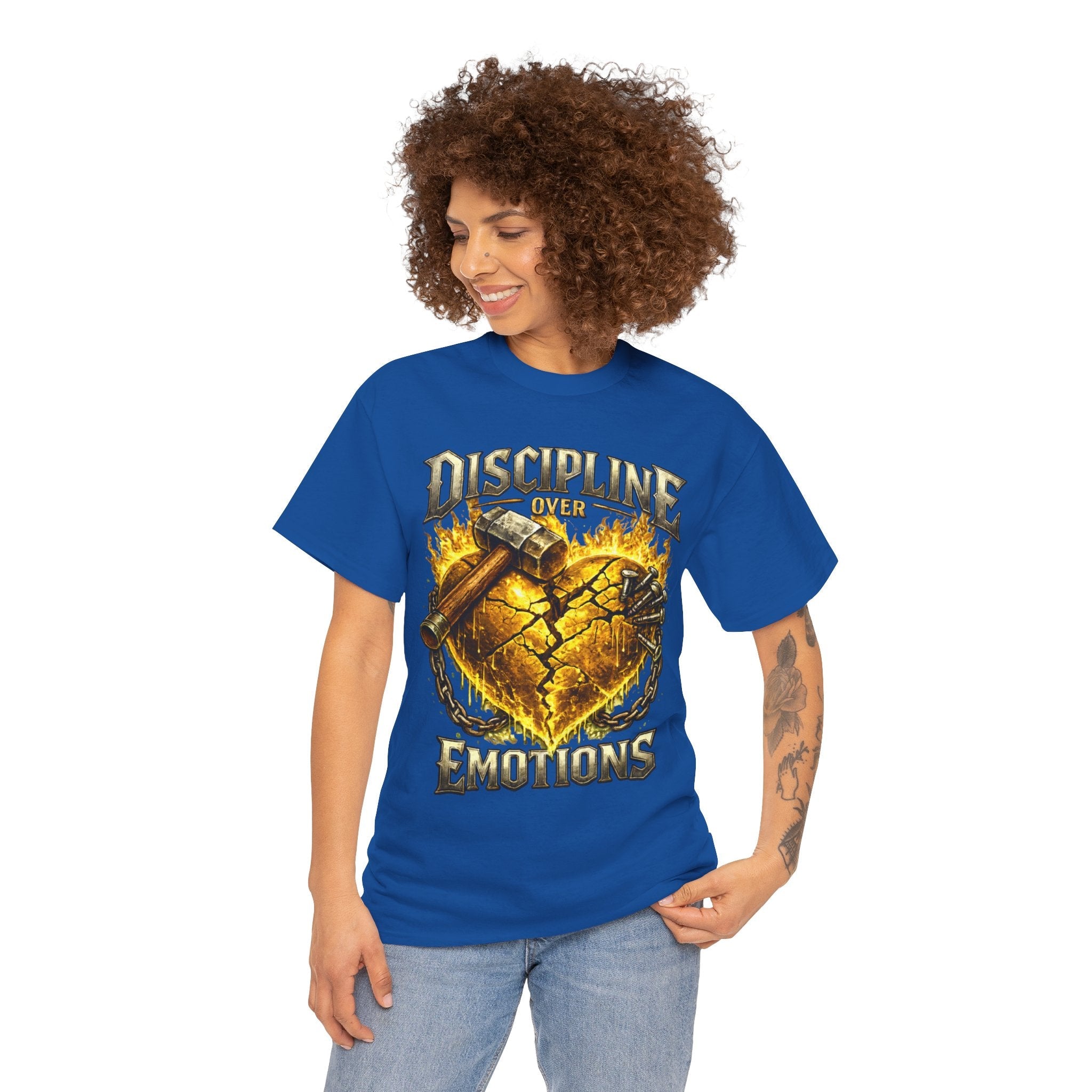 Adult Discipline Over Emotions Graphic T-Shirt (Gold Heart)