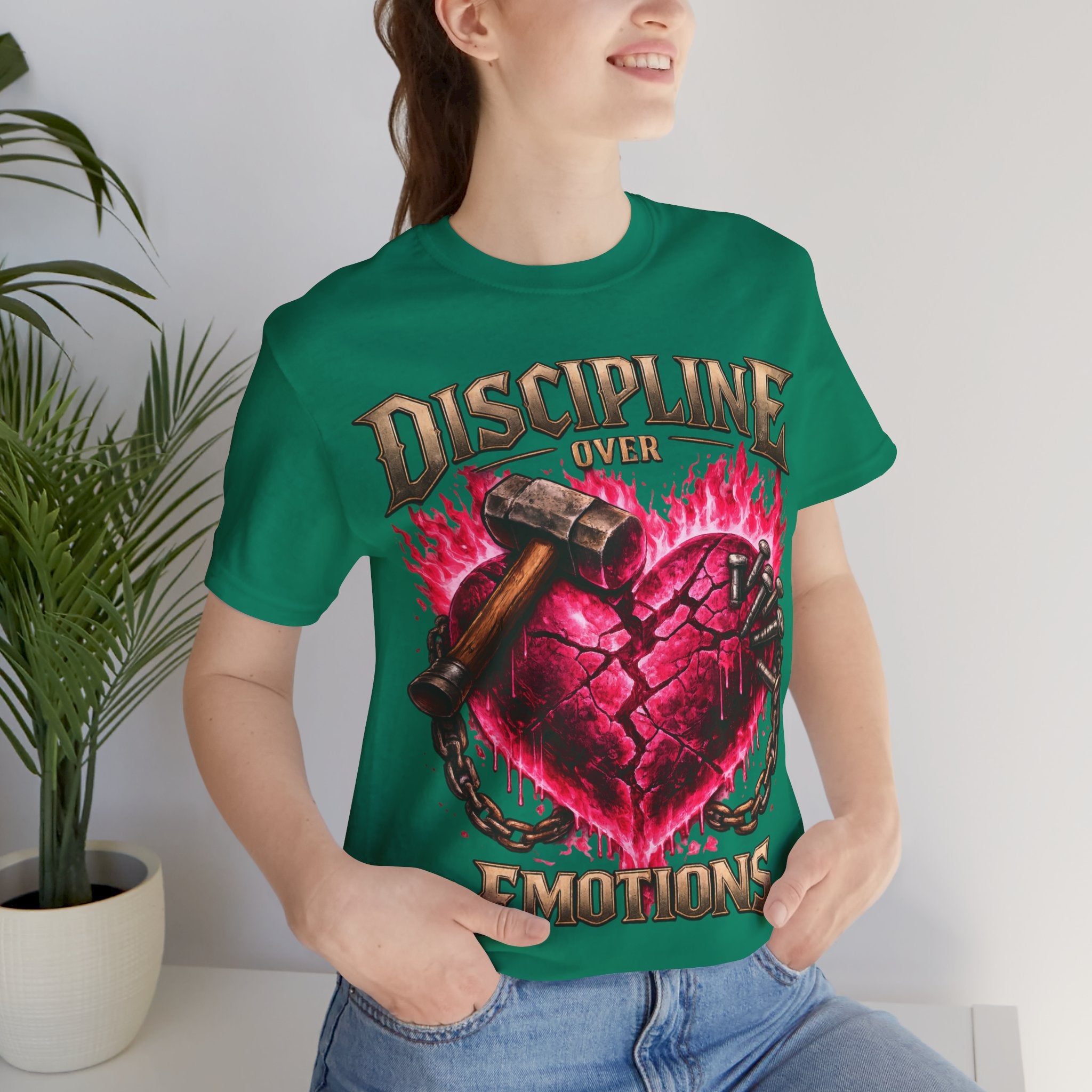 Discipline Over Emotions Premium Graphic T-Shirt (Hot Pink Heart) Printify