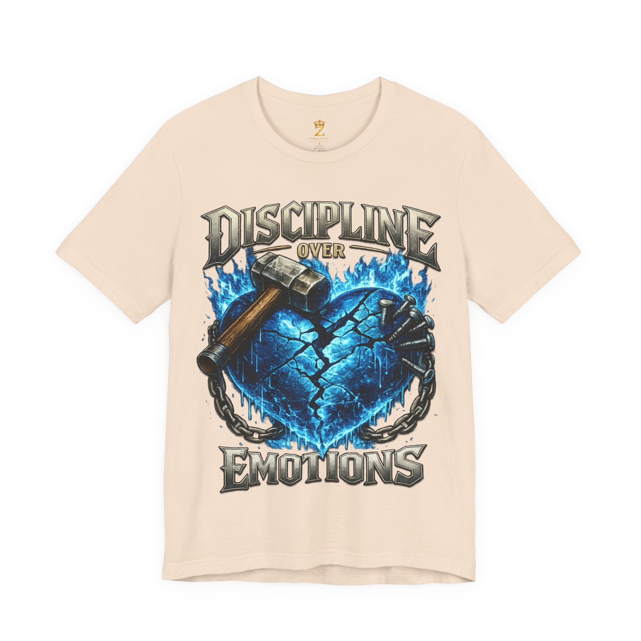 Discipline Over Emotions Premium Graphic T-Shirt (Blue Heart) Printify