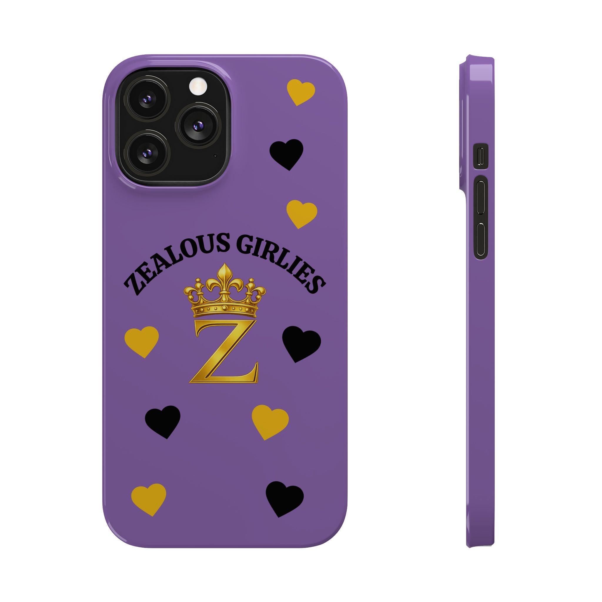 Zealous Girlies 'Z' Crown Slim Phone Case — Purple & Gold Heart Design Printify